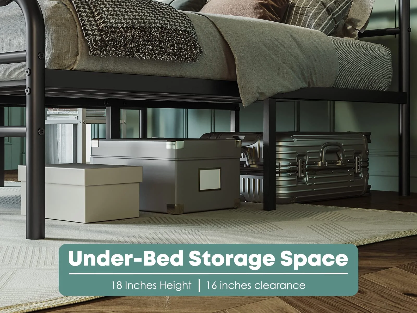 QFTIME Queen Bed Frame with Headboard, Heavy-Duty Metal Platform Bed Frame with 18