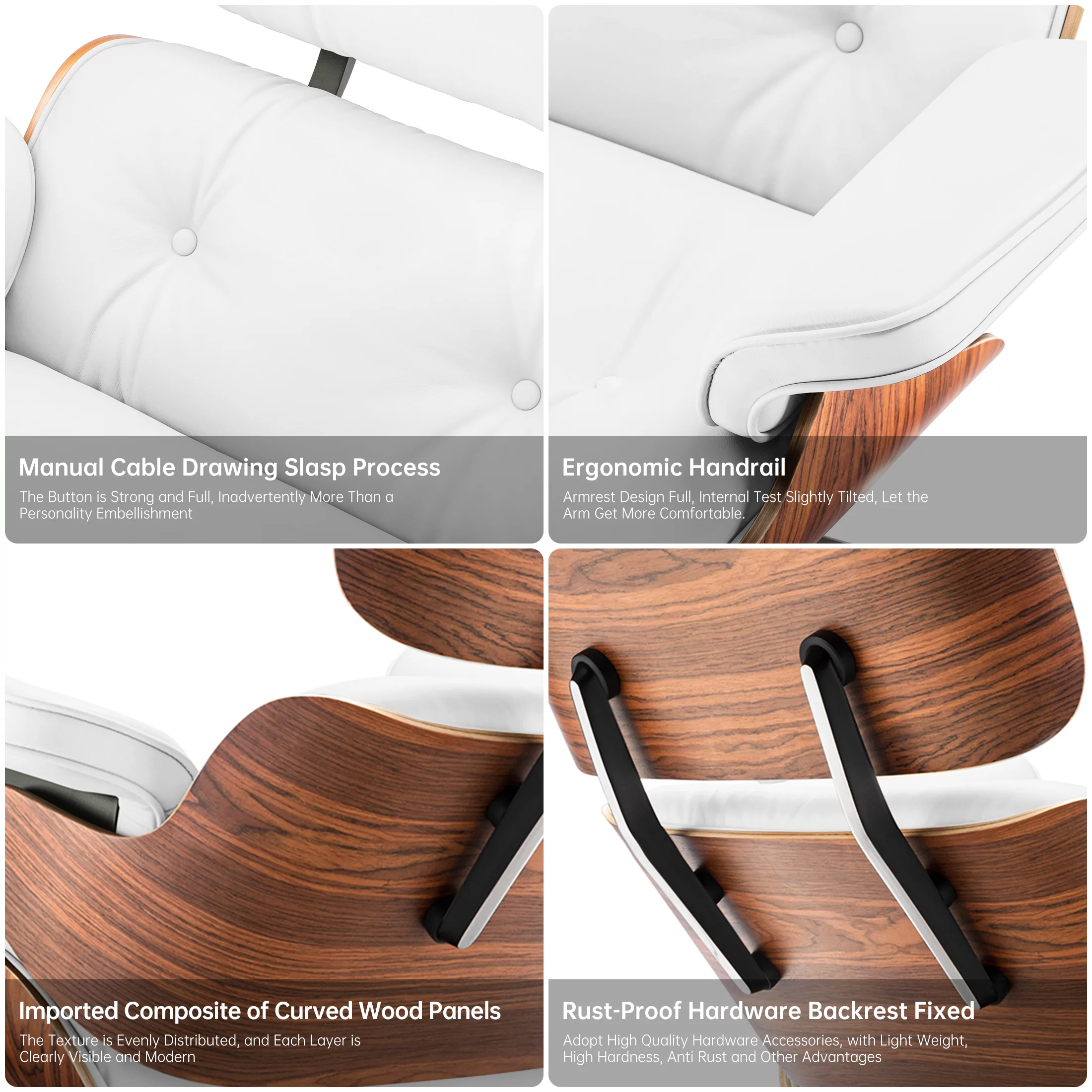 Mid Century Lounge Chair,Top Grain Leather Sofa for Living Room, Indoor Modern Lounge Chair and Ottoman Set, Chaise Lounge for Office, Study