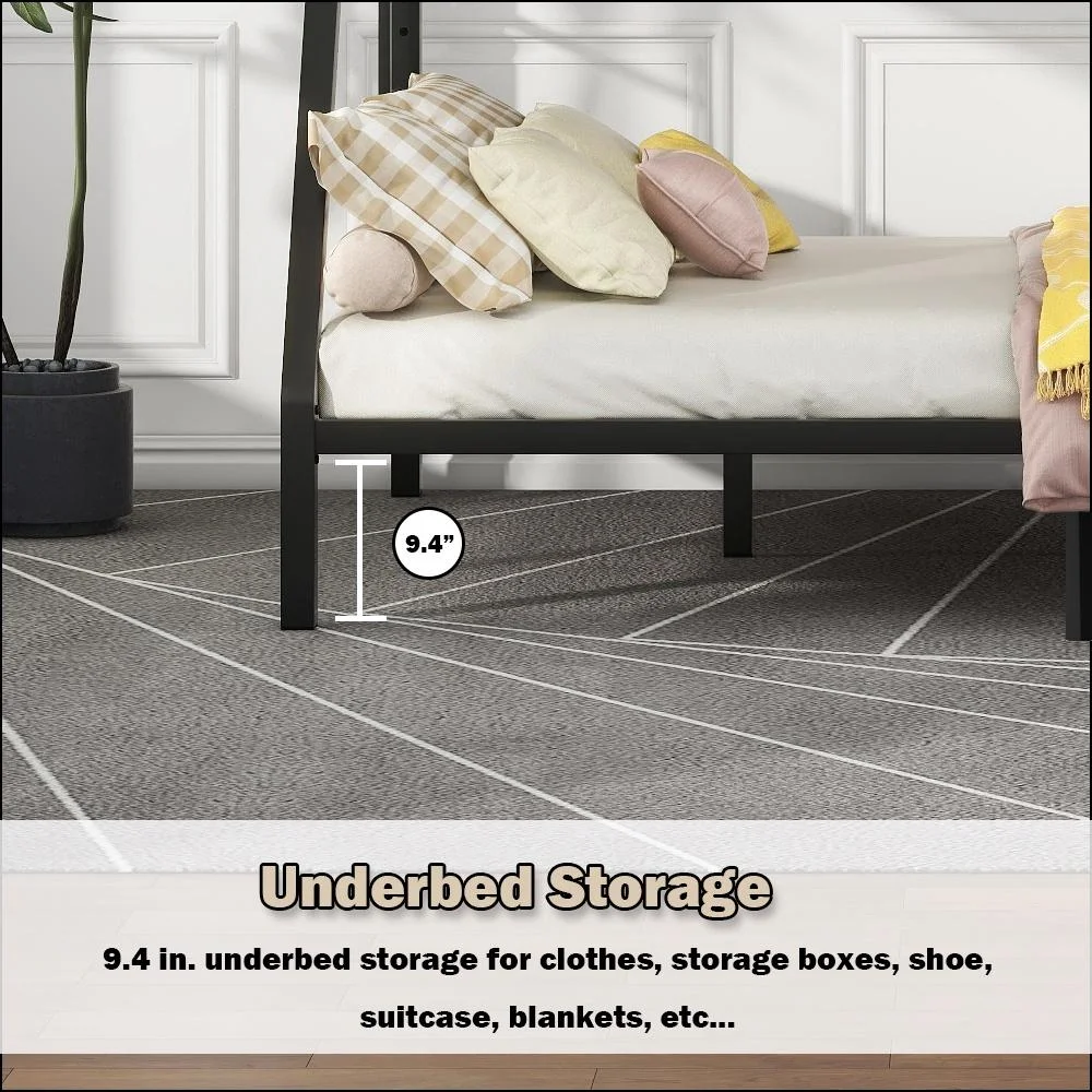 Bellemave Metal Bunk Beds Twin XL over Queen Bunk Bed for Adults, Teens, Kids Heavy Duty Bunk Bed Frame with 2 Ladder and Full-Length Guardrails, No Box Spring Needed, Black