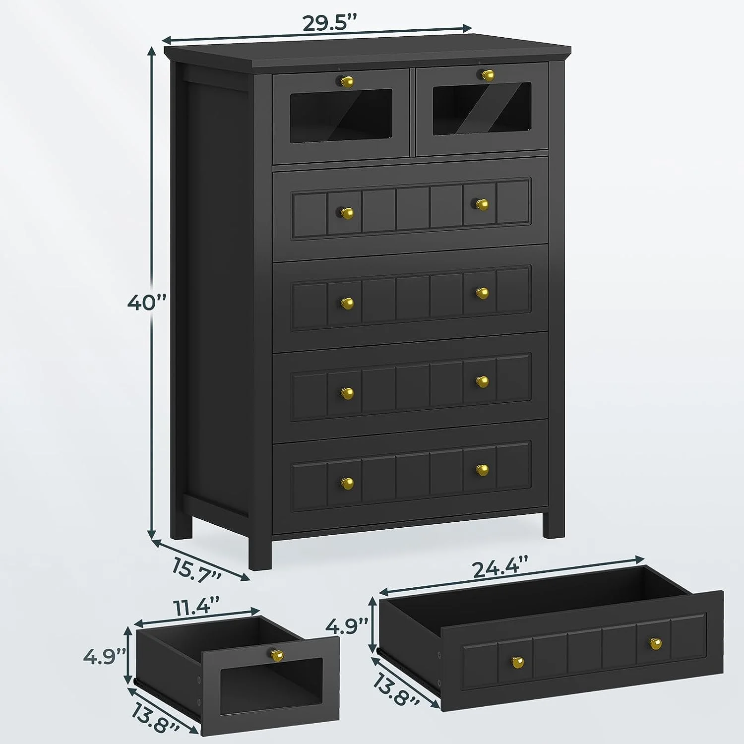 AOGLLATI Black Dresser for Bedroom with Led Light, 6 Drawer Dresser with Milled Grooves Design, Tall Led Dresser for Bedroom Closet