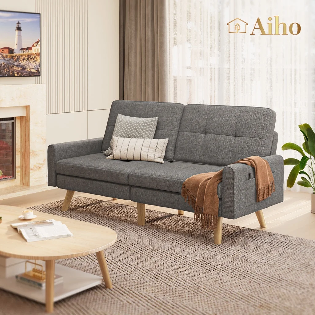 Aiho Convertible Futon Sofa Bed,Couches with with S-Springs and Adjustable Backrest for Living Room,Apartment Living Room,Office - Dark Gray