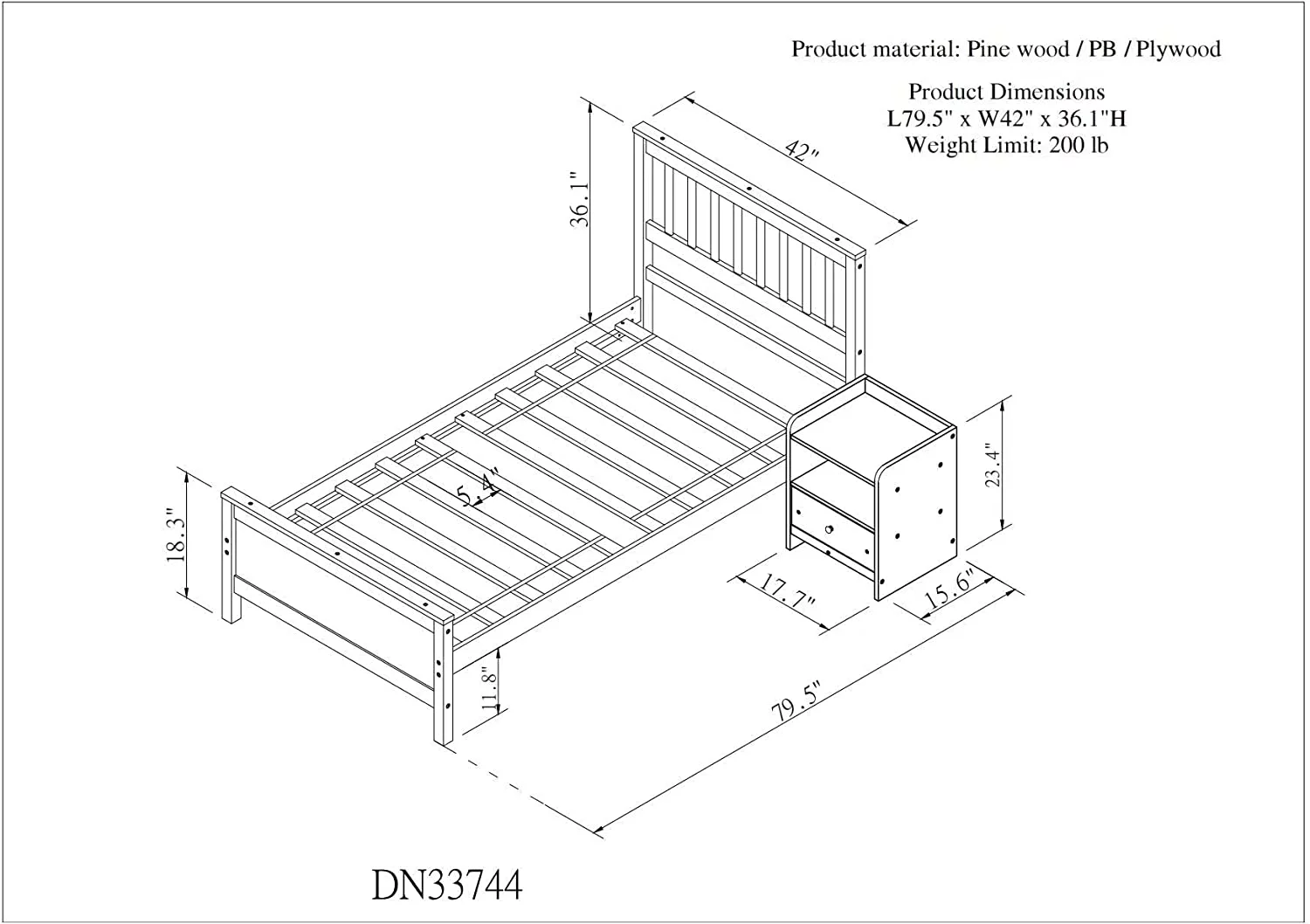 Full Bed Frame with Nightstand Full Size Bed Frame for Kids, Teens, Adults with Slats, Headboard & Footboard, Wood Full Size Platform Bed for Bedroom Small Living Space, No Box Spring Needed-White