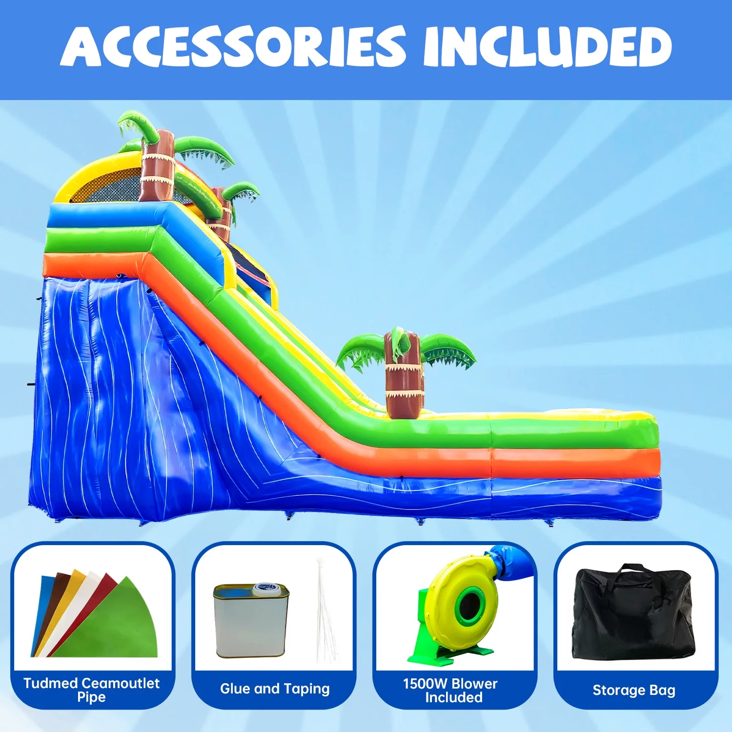 GOOSH 16' x 26.2' Inflatable Water Slide with Air Blower, Blow Up Water Slides for Backyard Outdoor Fun, Large Water Slide-Climbing Wall, Slides & Splash Pool