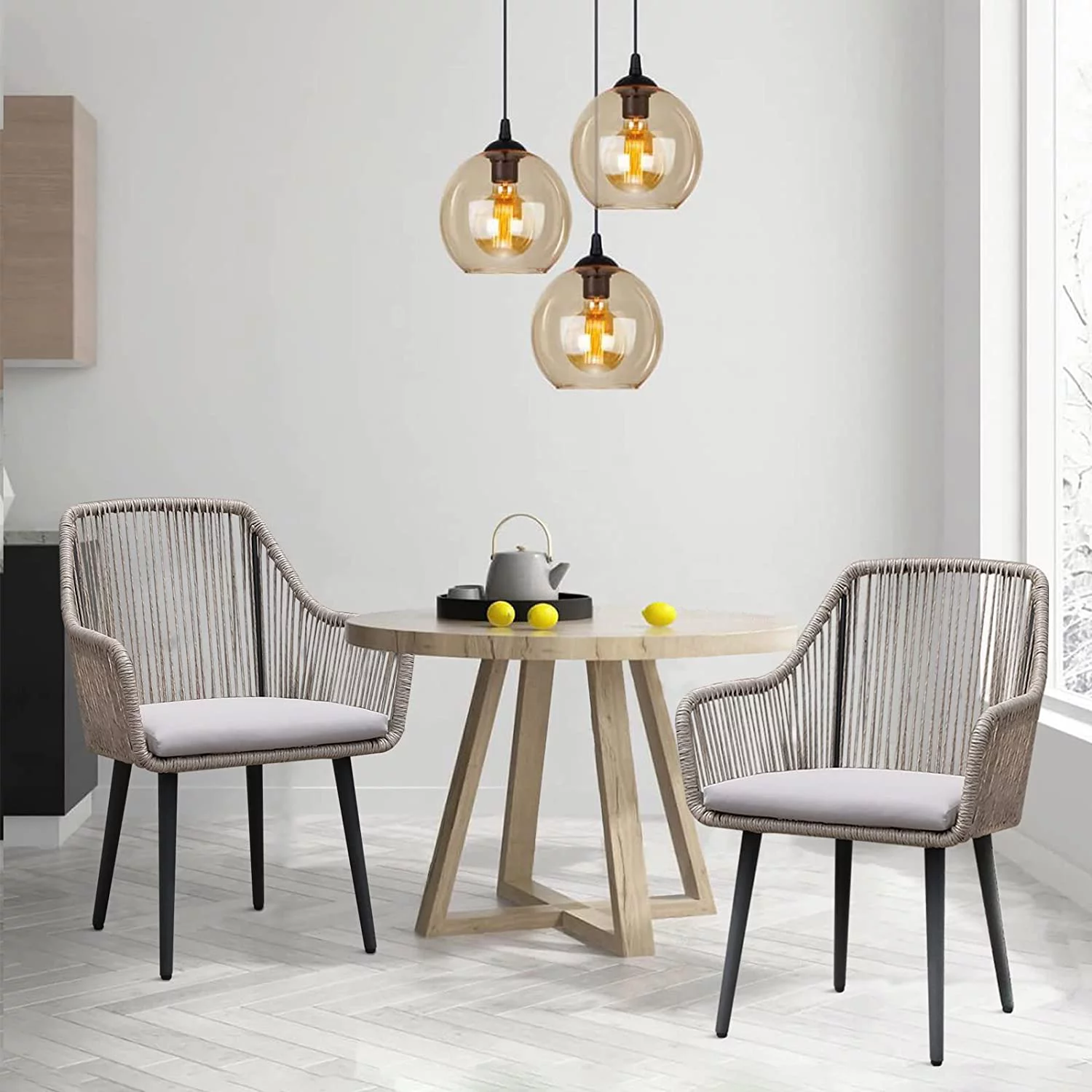 JOIVI Patio Wicker Chairs, 2 Pieces Outdoor Dining Chairs, All Weather Rattan Armchairs with Cushions, Indoor/Outdoor for Outside Lawn, Garden, Backyard, Tan