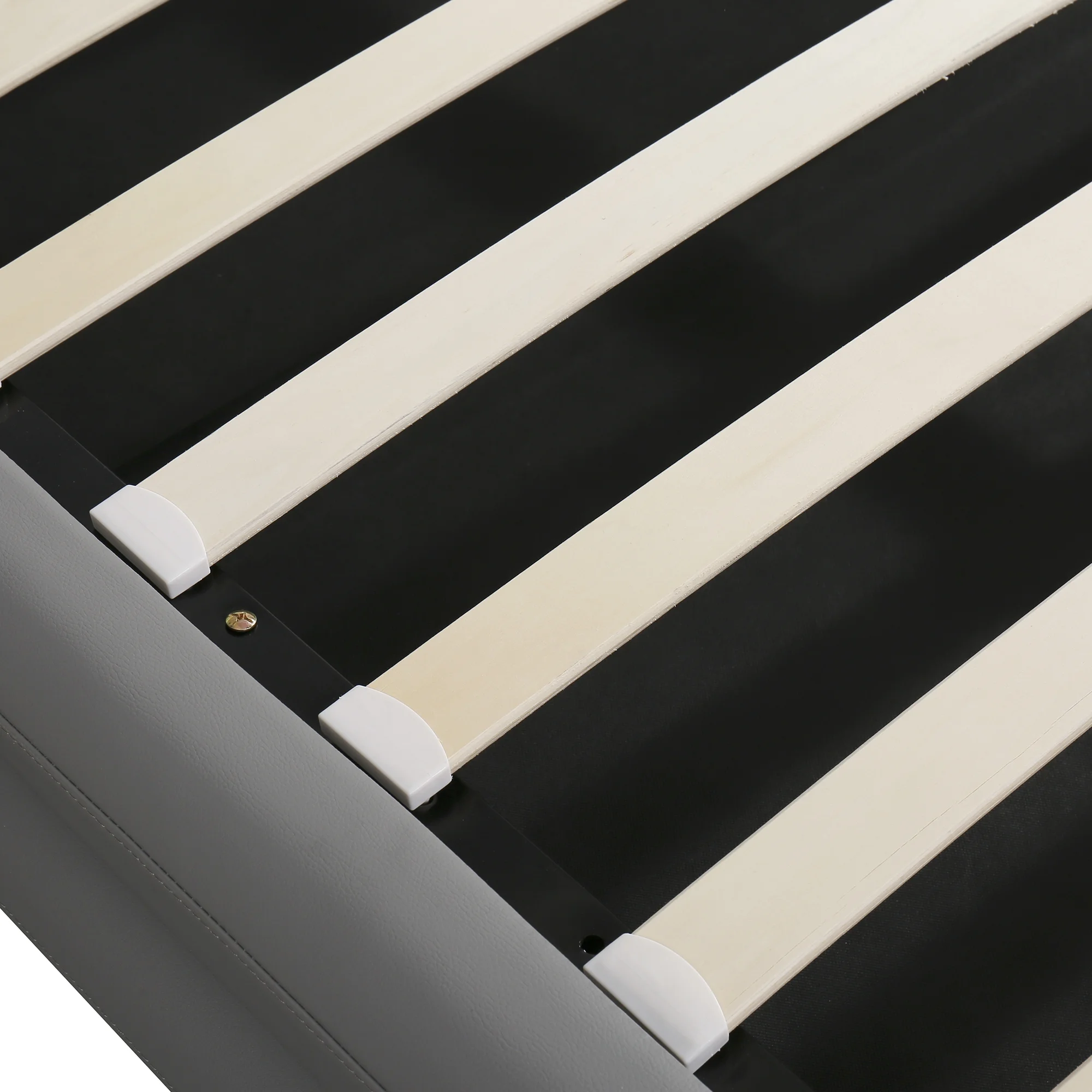 Modern Faux Leather Platform Bed with Hydraulic Storage and LED Light Headboard - Queen Size