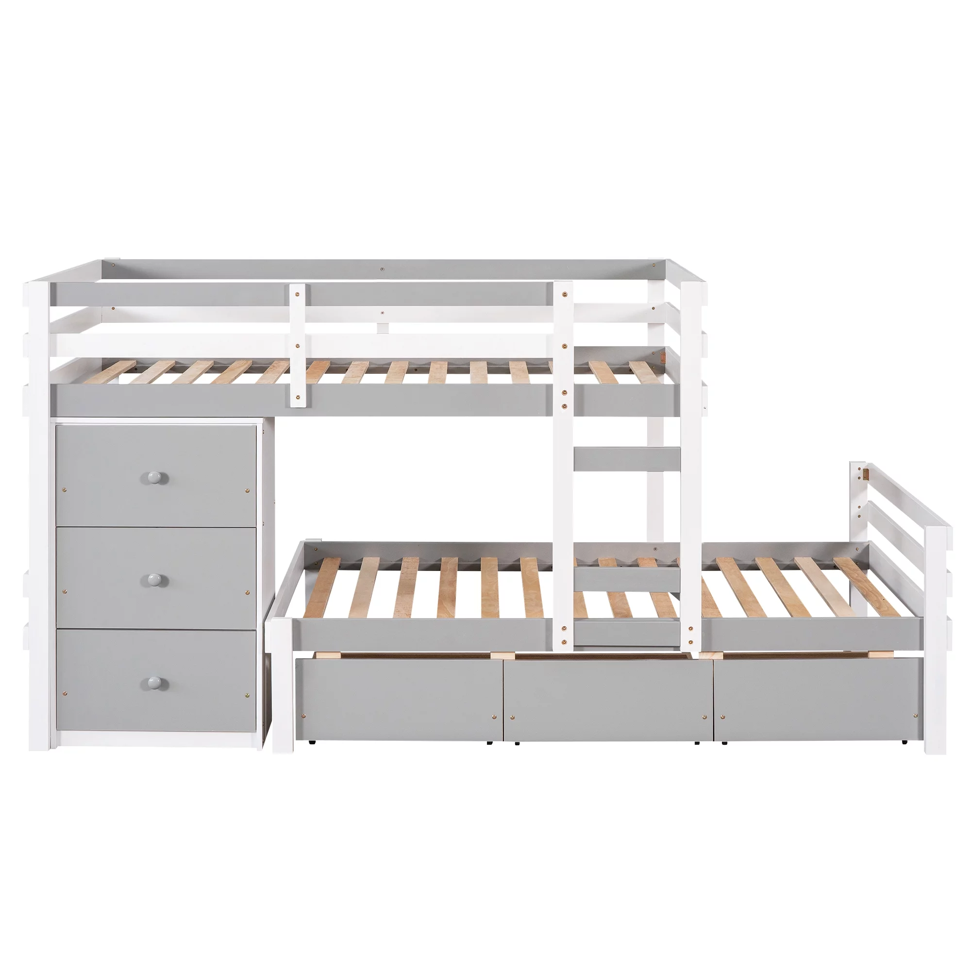 Euroco Twin over Twin Bunk Bed with Six Drawers for Kids Room, Gray