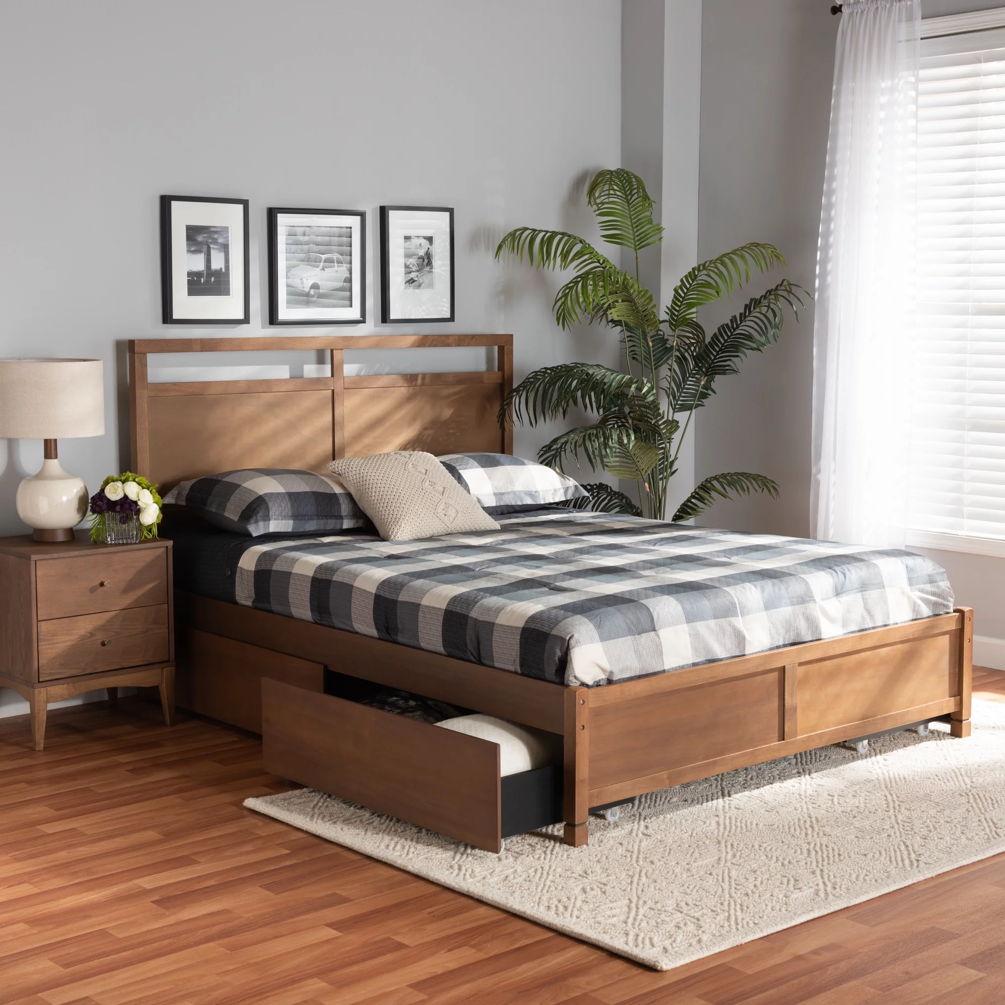 Baxton Studio Saffron Modern and Contemporary Walnut Brown Finished Wood Full Size 4-Drawer Platform Storage Bed