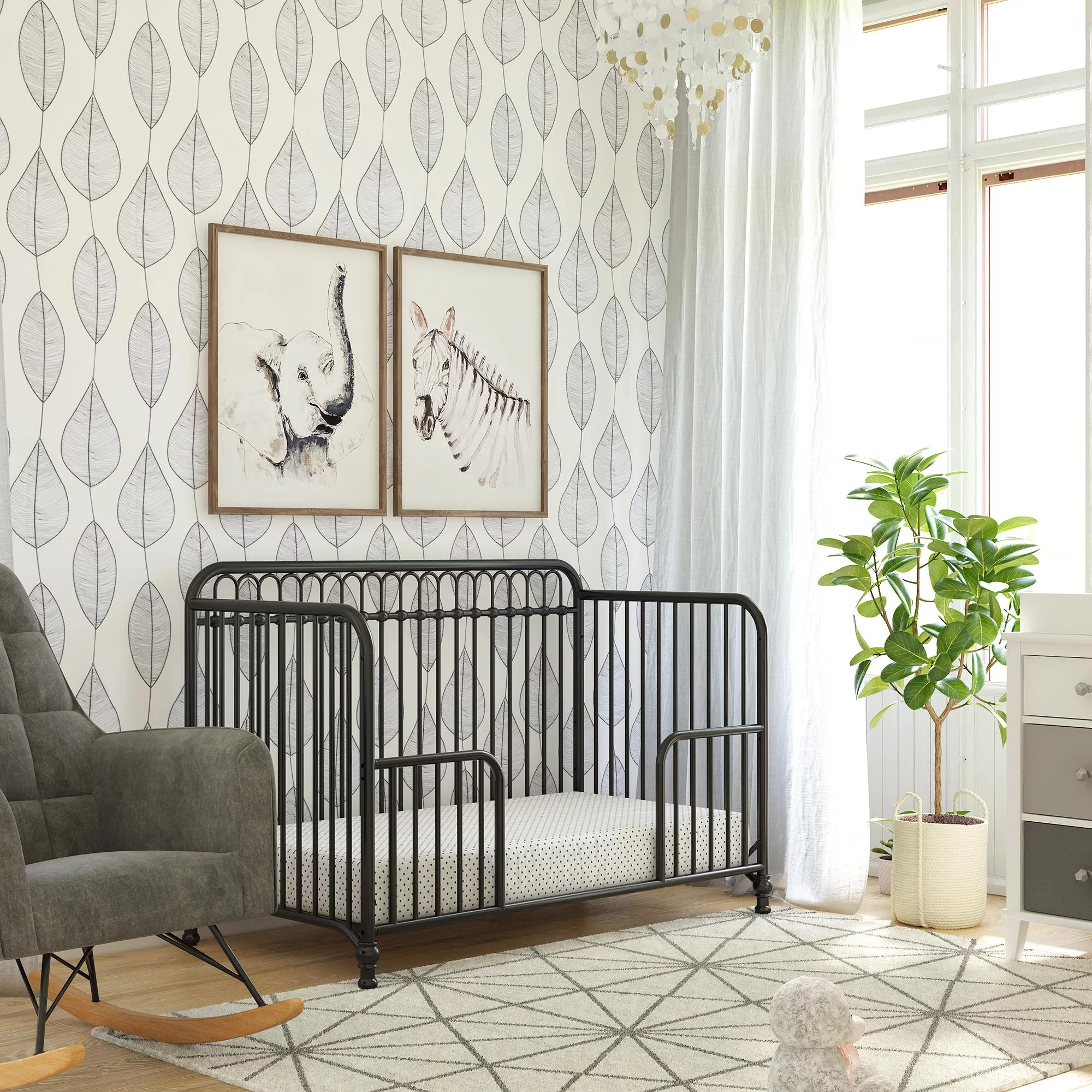 Little Seeds Raven 3-in-1 Convertible Metal Crib, Nursery Furniture, Black