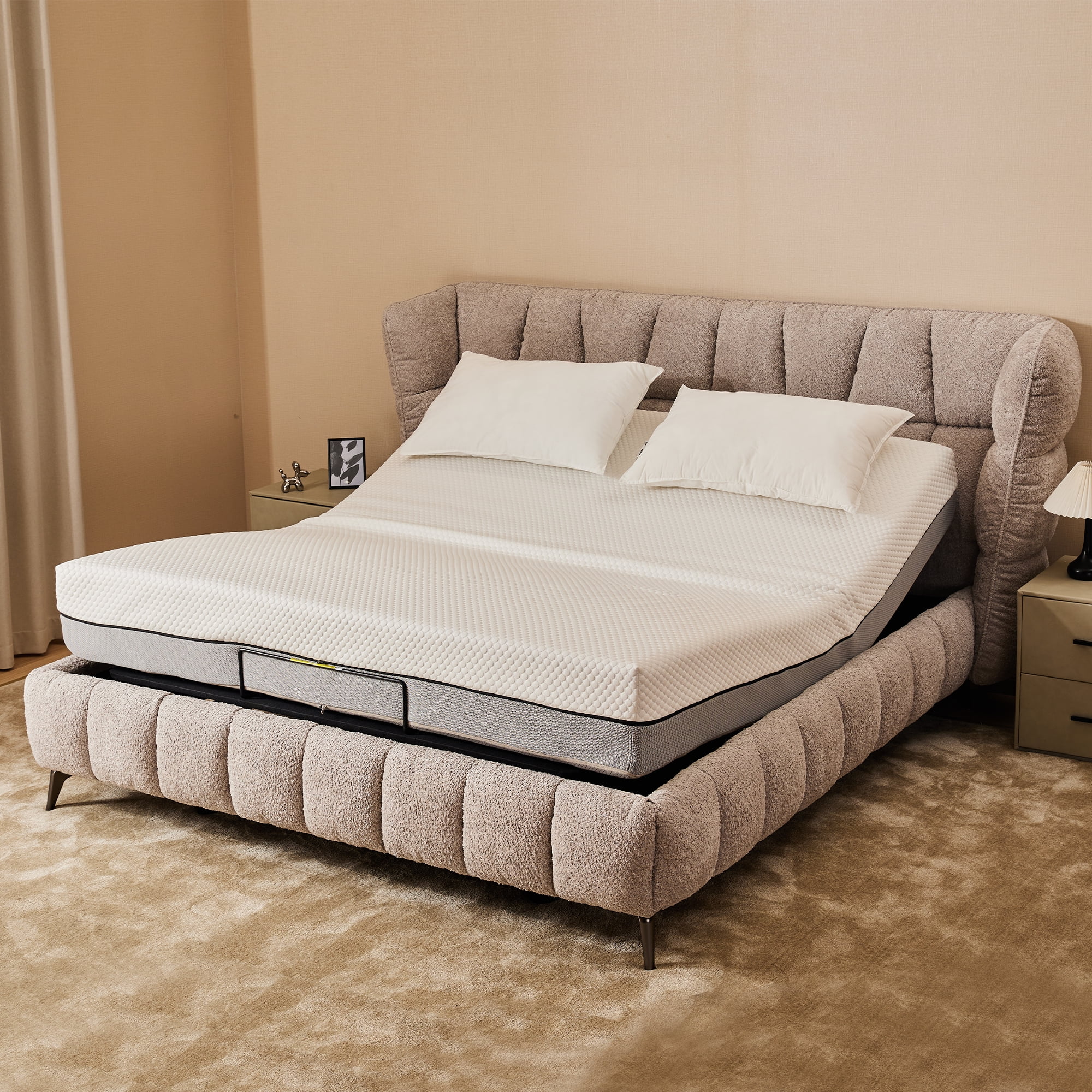 CQSXDA Full Size Electric Adjustable Bed Base, Ergonomic Upholsterede Bed Frame with Upgraded Motors and Remote Control, Independent Head & Foot Incline, Powerful Quiet Motor, Easy Assembly