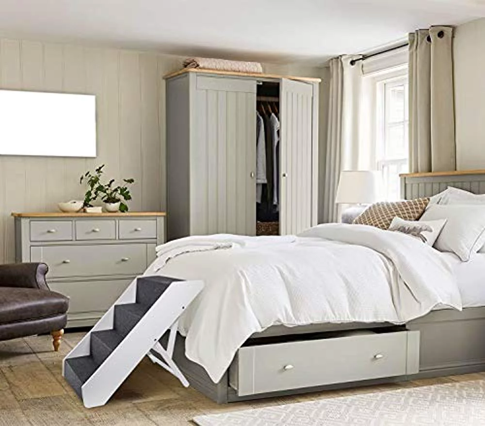 Arf Pets Wood Dog Stairs, High Beds Ramp Adjustment Wide Pet Steps, For Cat and Dogs