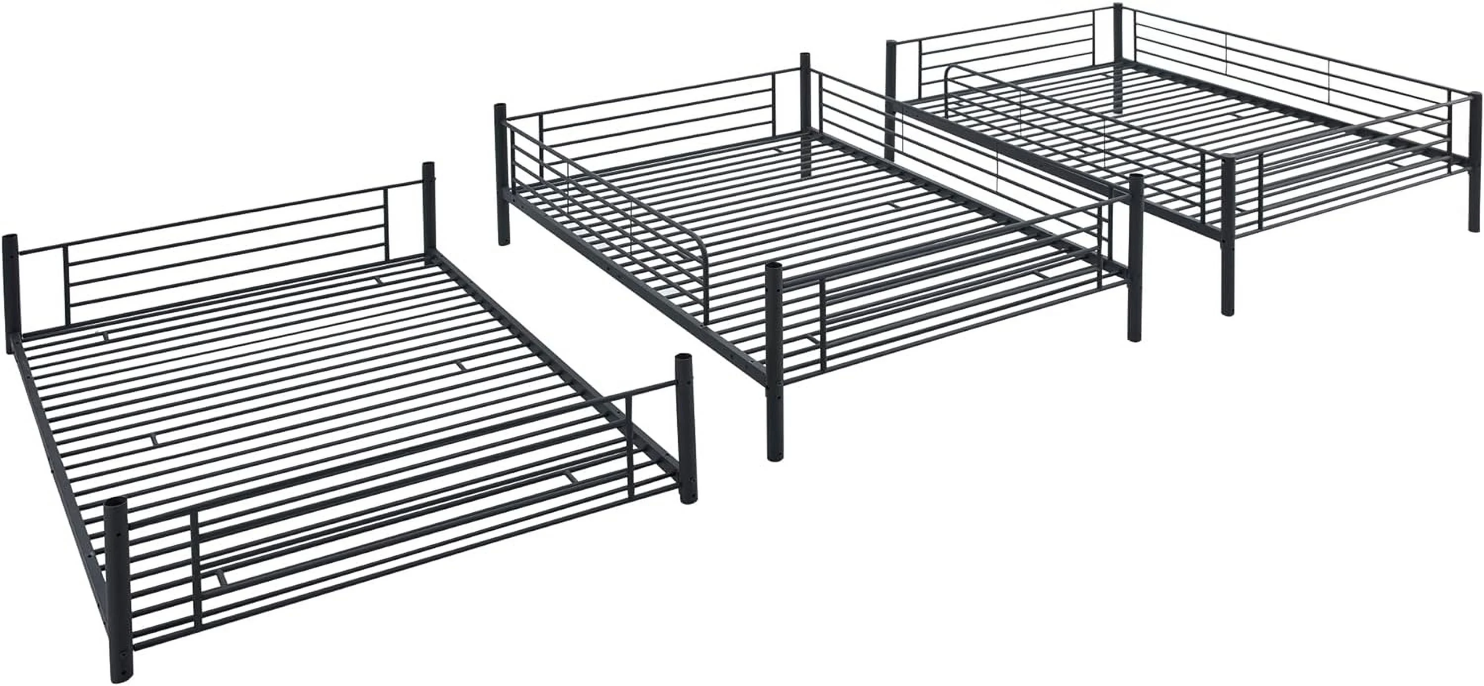 Tabaray Triple Beds Full-Full-Full Floor Bunk Bed with 2 Convertible Ladders and Iron Slats, Steel Bedframe with Guardrails for Teens Adults Boys Girls (Grey)