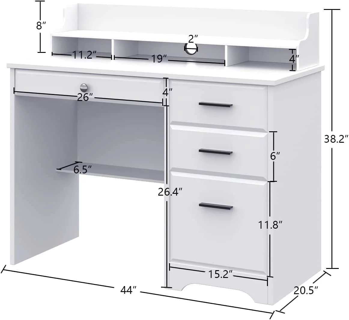 Computer Desk with Drawers, White Home Office Desk with Hutch, PC Desk Writing Table with Storage for Small Spaces, White