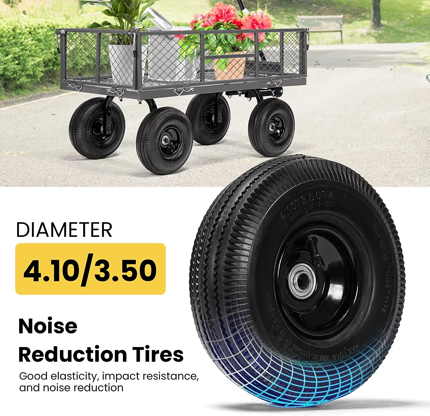 VIVOHOME Heavy Duty Mesh Steel Garden Cart 880 Lbs, Folding Utility Wagon with 10 Inch Wheels, Grey