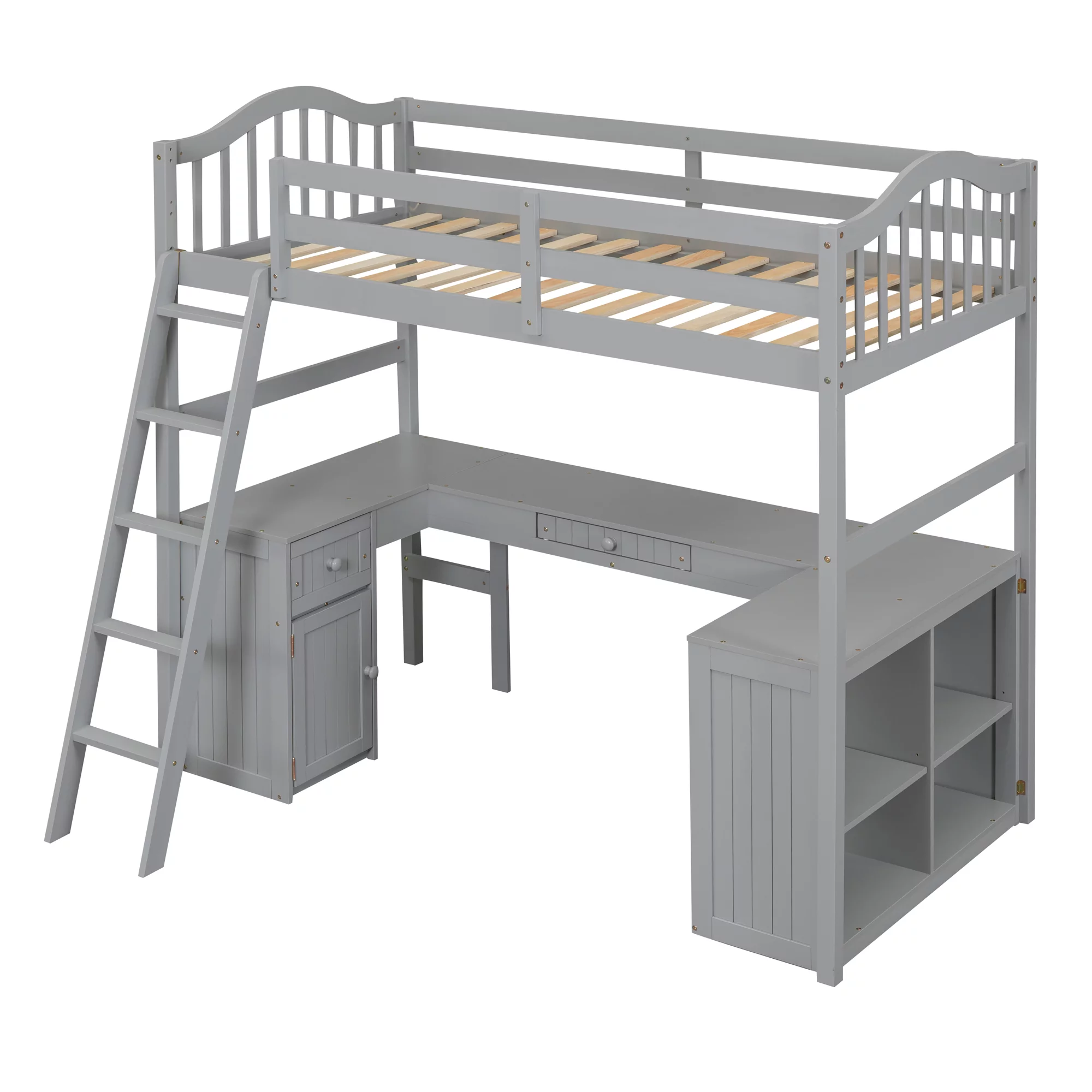 CoSoTower Twin size Loft Bed with Drawers, Cabinet, Shelves and Desk, Wooden Loft Bed with Desk - Gray