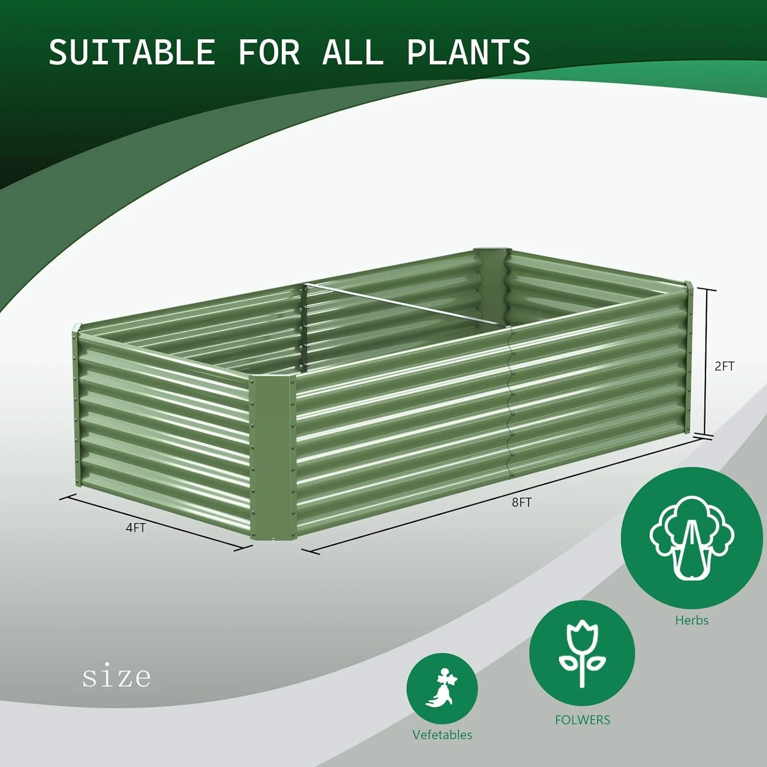 OGKBIR 8x4x2ft Galvanized Metal Raised Garden Bed for Vegetables, Outdoor Garden Raised Planter Box, Backyard Patio Planter Raised Beds for Flowers, Herbs, Fruits (Light Green)