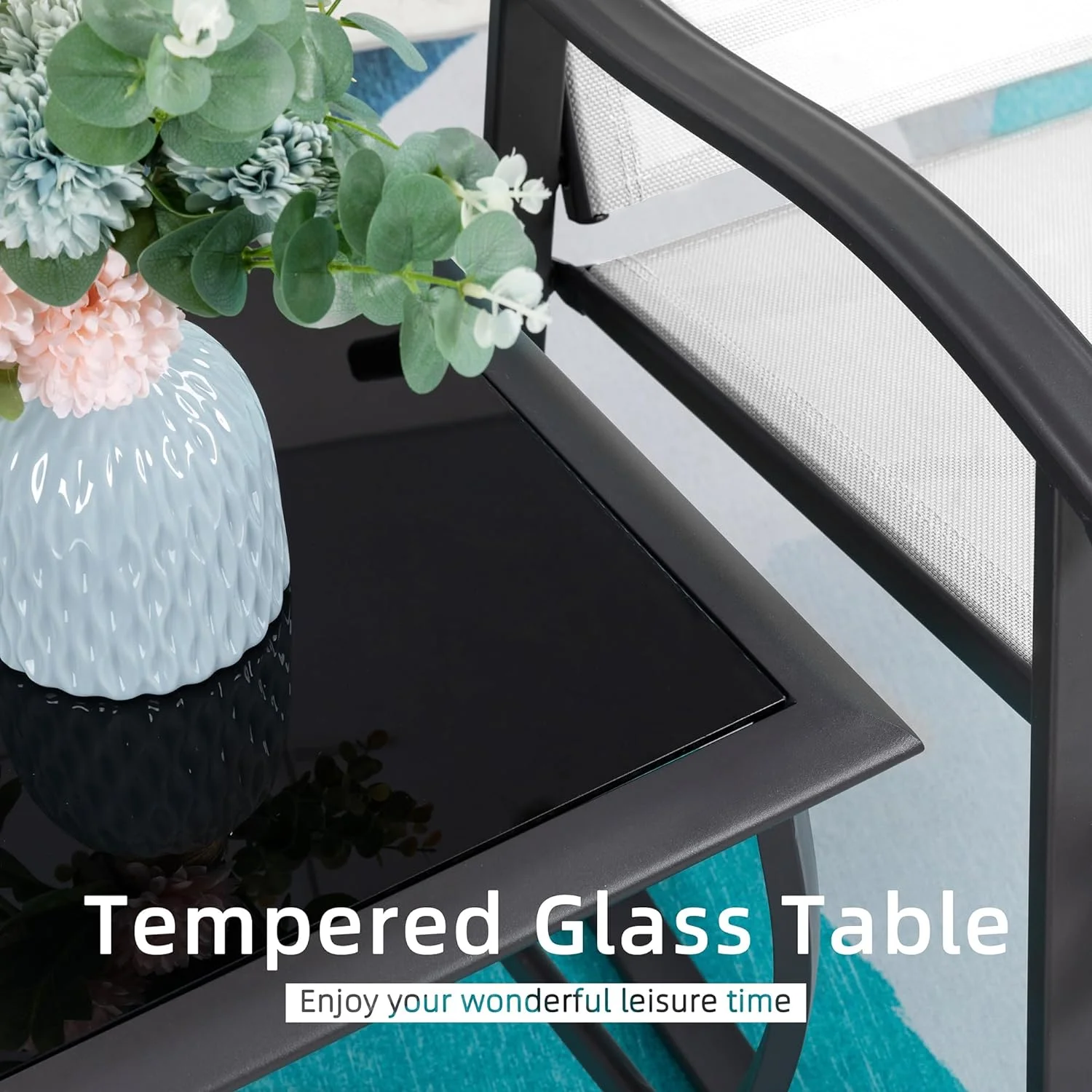 Vongrasig 3 Piece Outdoor Rocking Bistro Set, Textilene Fabric Small Patio Furniture Set, Front Porch Rocker Chairs Conversation Set with Glass Table for Lawn, Garden, Balcony, Poolside (White)