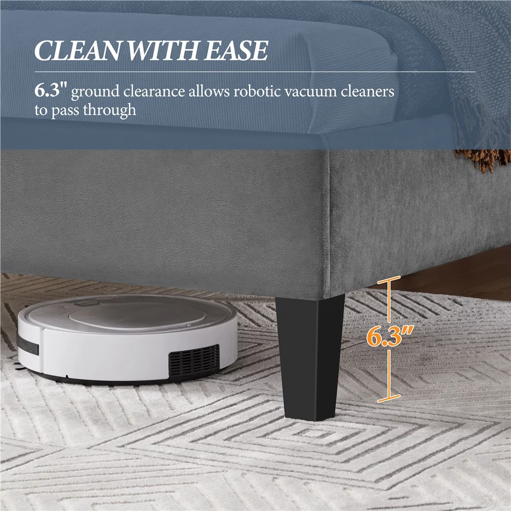 Easyfashion Upholstered Full Bed with Adjustable Headboard for Adult, Dark Gray