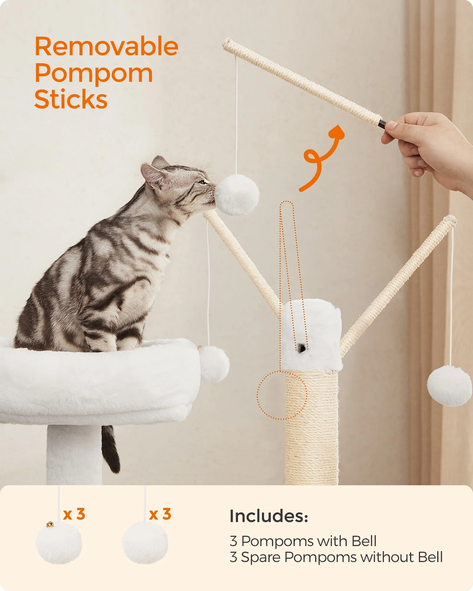 Feandrea WoodyWonders 2-in-1 Cat Tree with Litter Box Enclosure - Modern Cat Condo with Scratching Posts, Greige