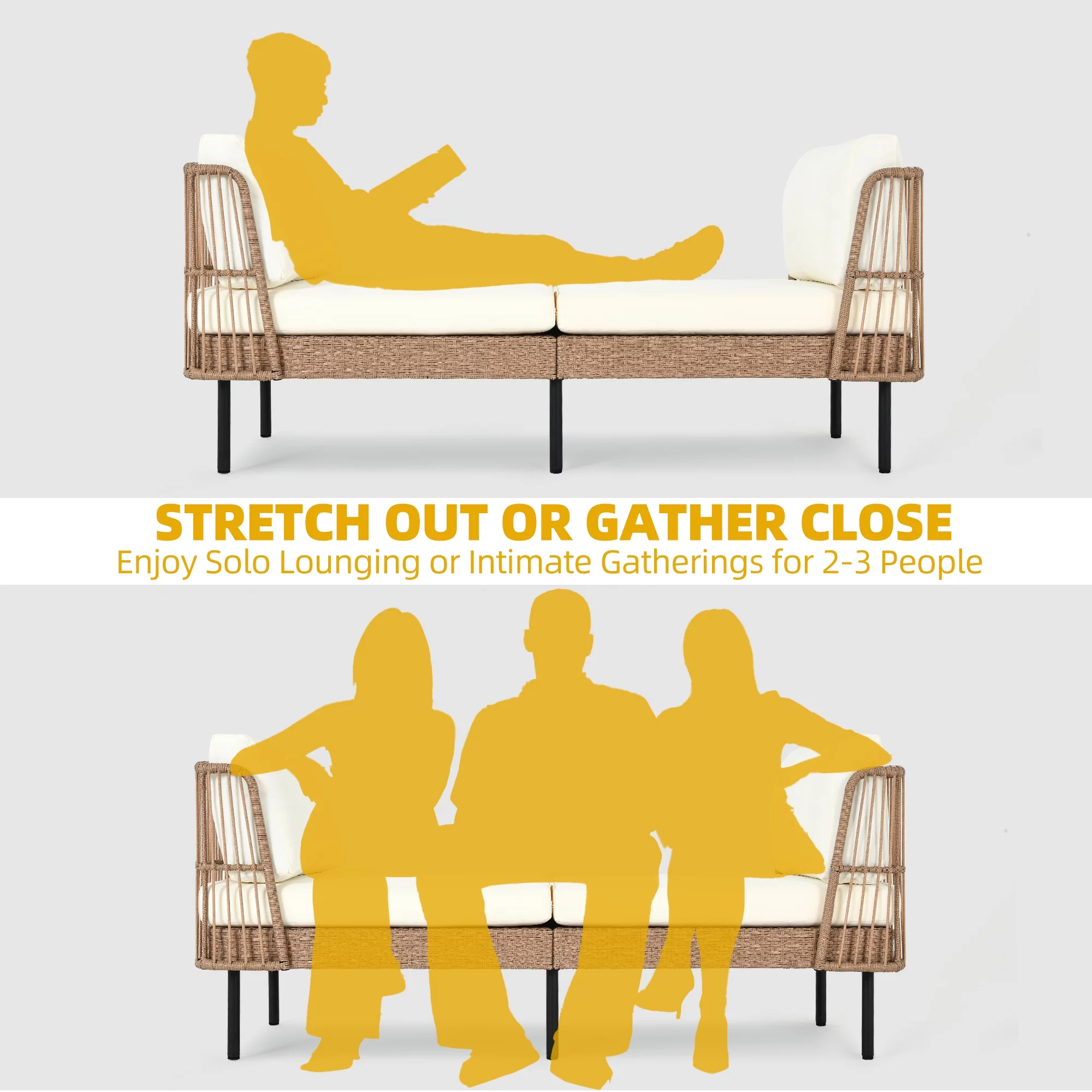 DWVO 74in Outdoor Daybed Wicker Patio Sofa Bed With Thickness Cushion Indoor Bed Lounger for Balcony Garden Deck Lawn - Beige