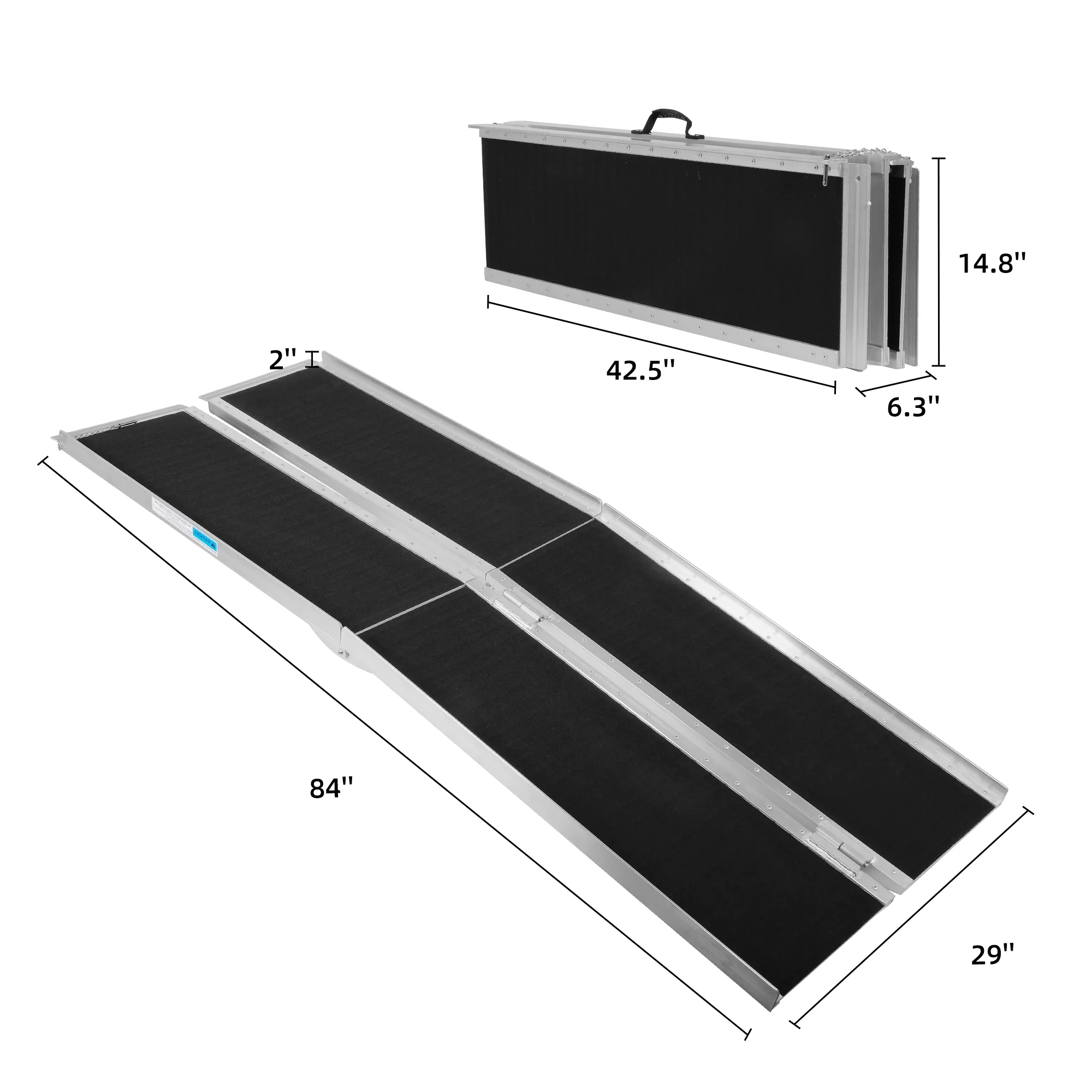 7FT Folding Aluminum Wheelchair Ramp with Handle, Utility Mobility Access Threshold Ramp, Ramp for Wheelchairs for Home, Doorways, Steps, Stairs, Holds up to 600 lbs