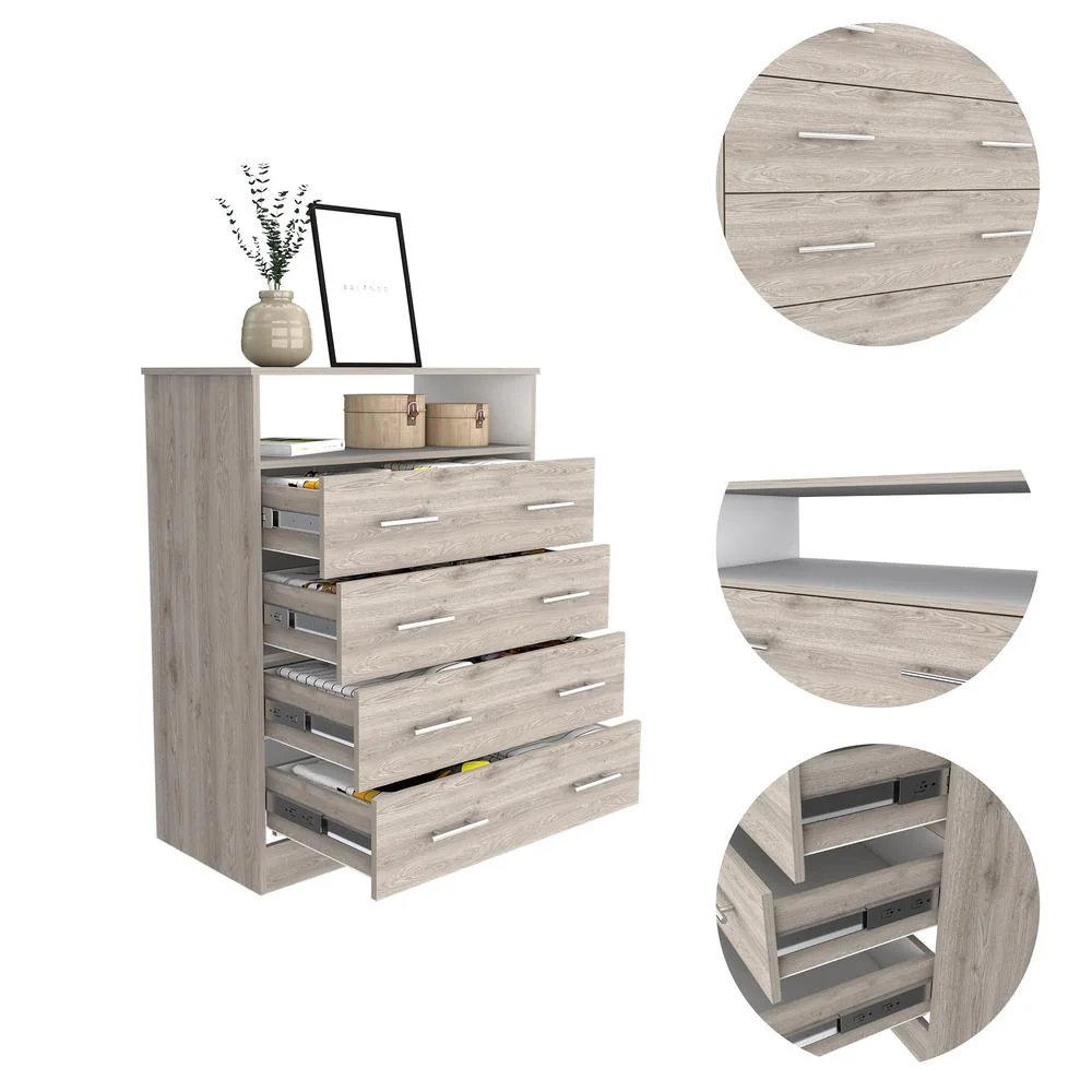 FM FURNITURE LLC Lagos Four Drawer Dresser ,Light Gray / White