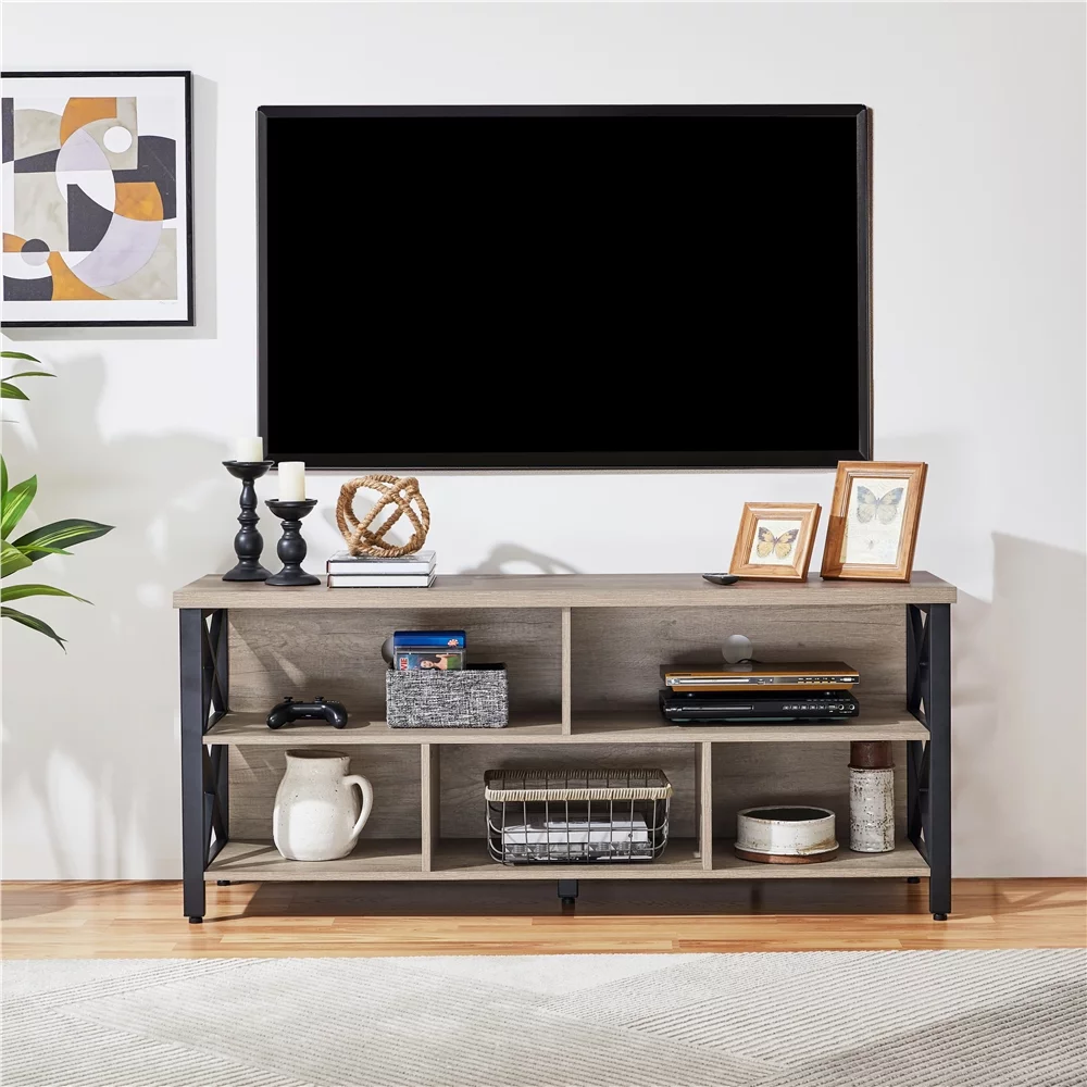 SmileMart Modern Industrial TV Stand for TVs up to 65 Inch with Storage, Gray