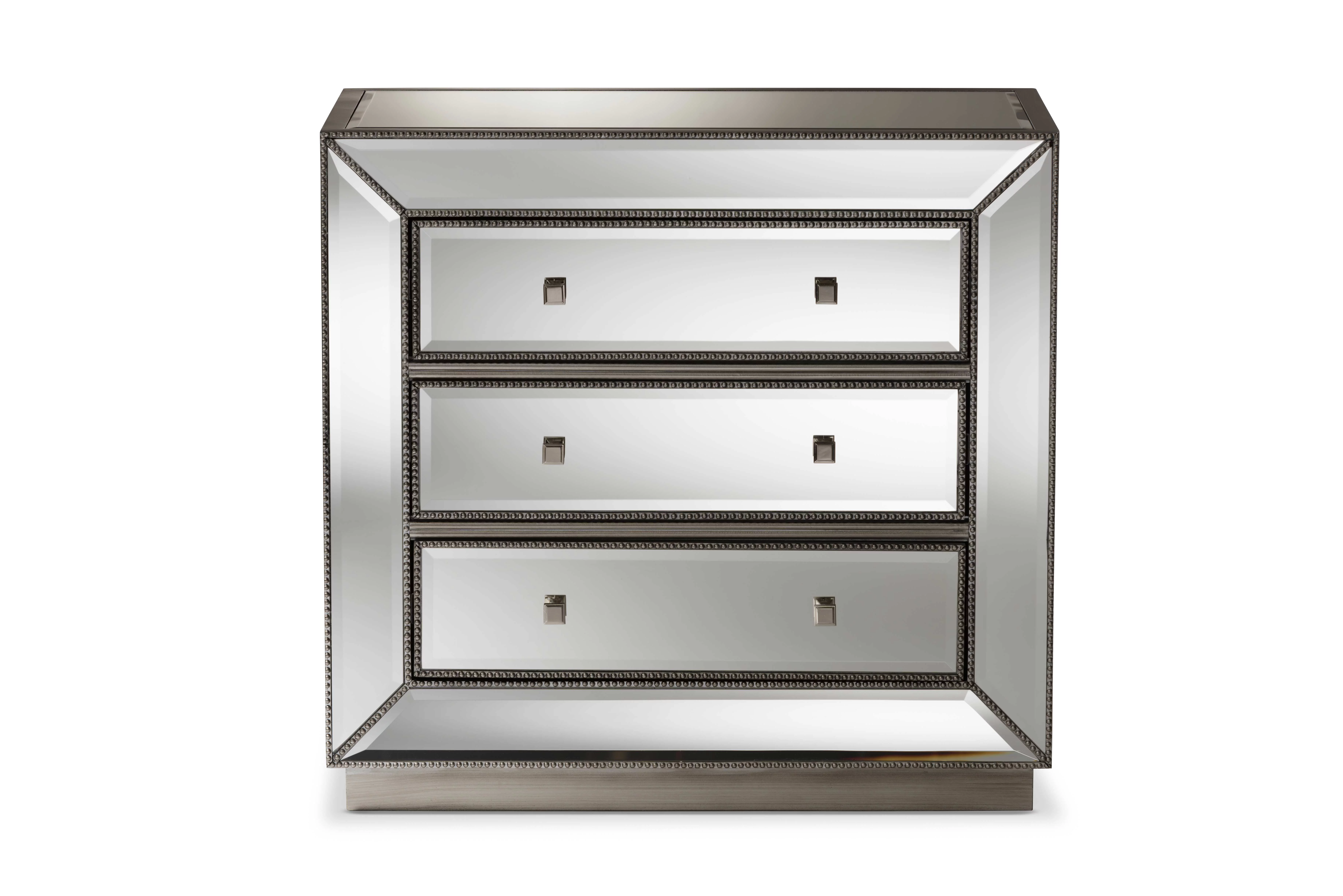 Baxton Studio Edeline Hollywood Regency Glamour Style Mirrored 3-Drawer Cabinet