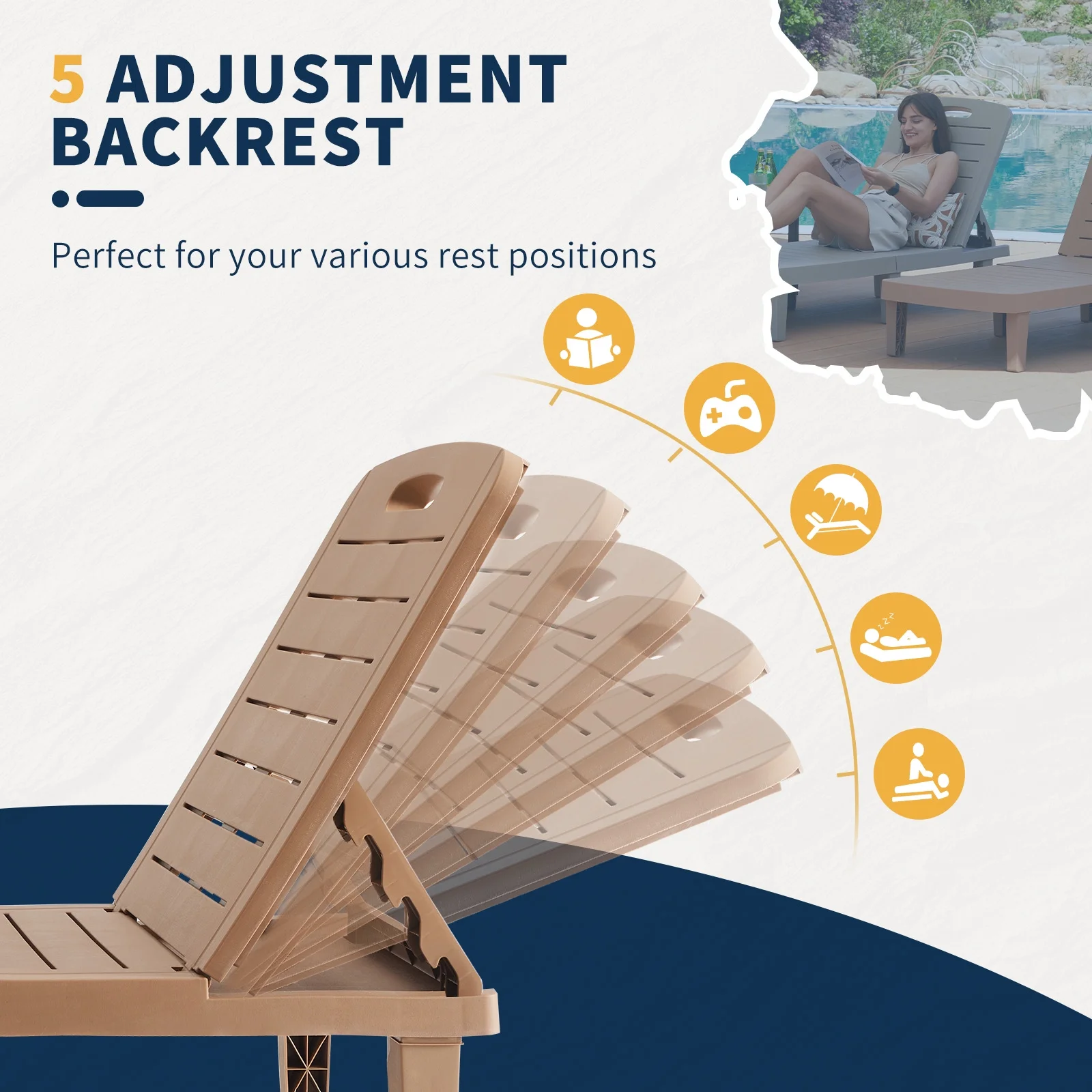 ELPOSUN Oversized Outdoor Chairse Lounge Chair, 5-Level Adjustment Backrest, Extra Widen Chaise with Cup Holder Easy Assembly for Pool Beach Garden