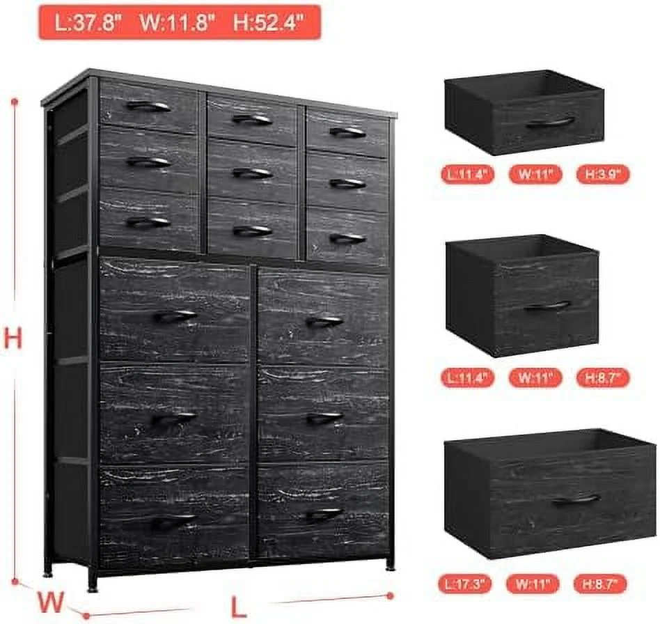Dresser for Bedroom with 15 Drawers  Tall Dressers for Bedroom with Heavy Duty Wood and Metal  Large Bedroom Dressers & Chest of Drawers for Bedroom  Closets  Living Room  Black Wood
