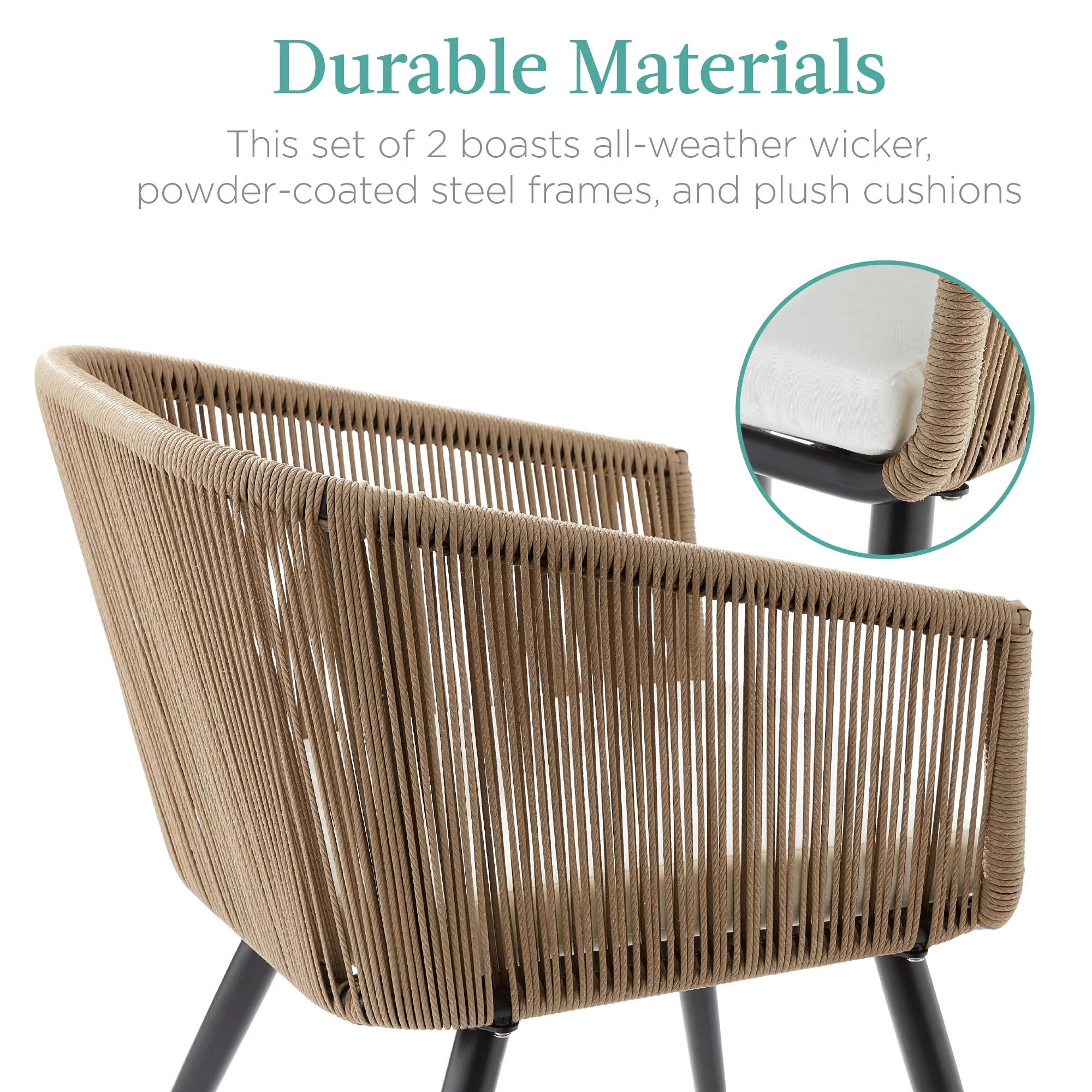 Best Choice Products Set of 2 Indoor Outdoor Patio Dining Chairs Woven Wicker Seating Set 250lb Capacity - Natural/Ivory