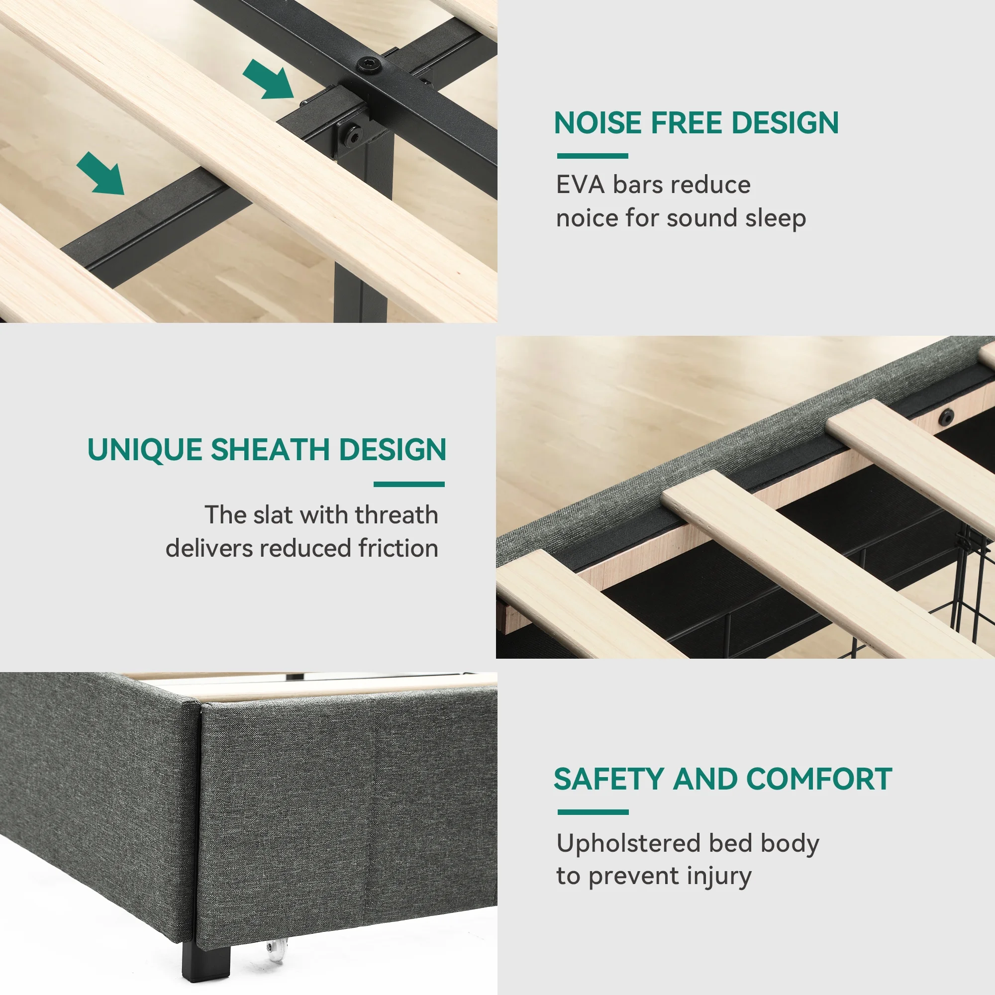 Dextrus Queen Size Bed Frame, Platform Bed with Storage Drawers, Upholstered Bed with Headboard and Strong Wood Slats Support, No Box Spring Needed, Grey