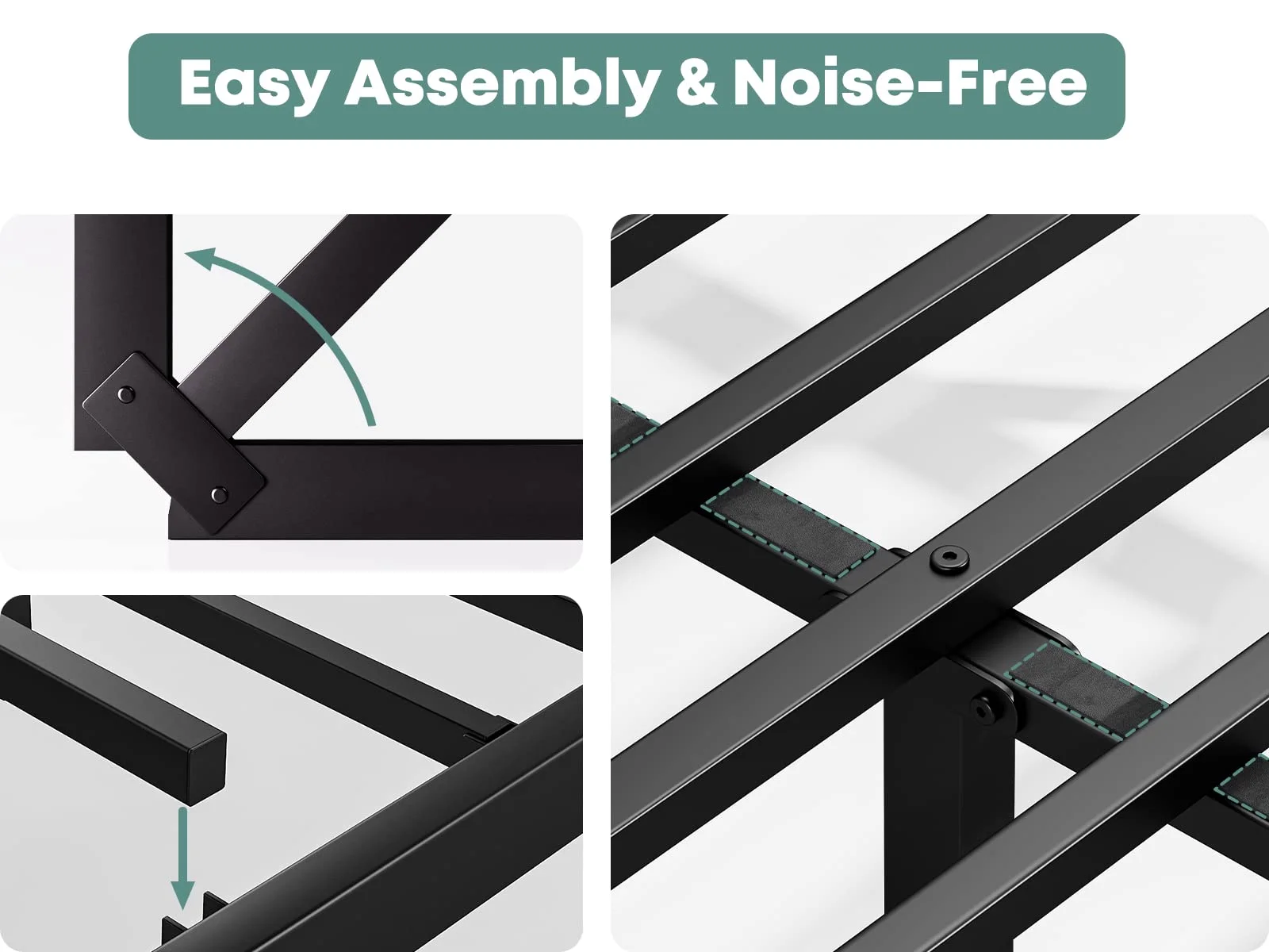 QFTIME Queen Bed Frame with Headboard, Heavy-Duty Metal Platform Bed Frame with 18