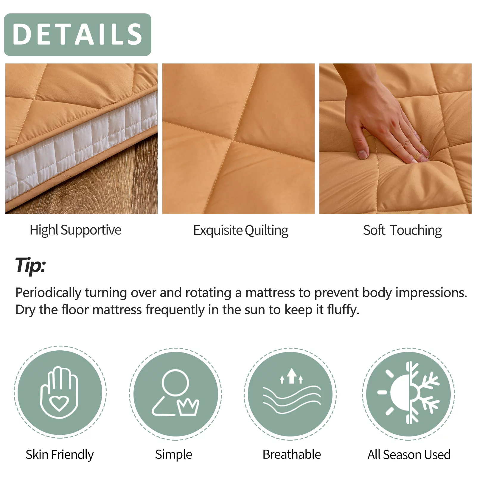 Diamond Patterned Futon Mattress, Extra Thick Japanese Floor Mattress Quilted Mattress Topper, Folding Floor Lounger Guest Bed Padded Sleeping Pad for Touring Car Camping