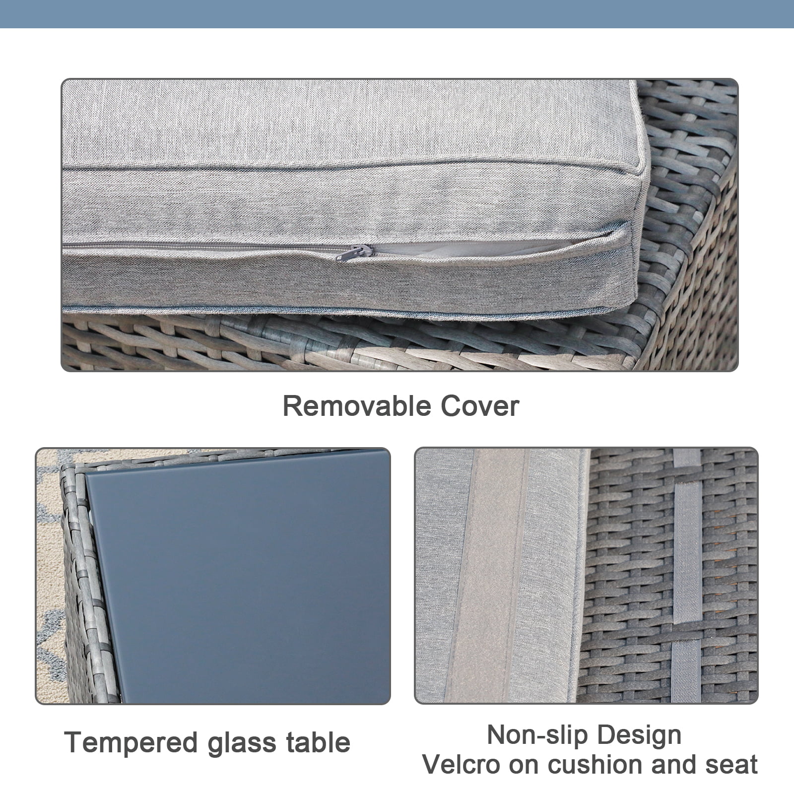 JOIVI 5 Pieces Outdoor Patio Furniture Set, All Weather PE Gray Wicker Rattan Sectional Furniture Set with Coffee Table, Light Gray