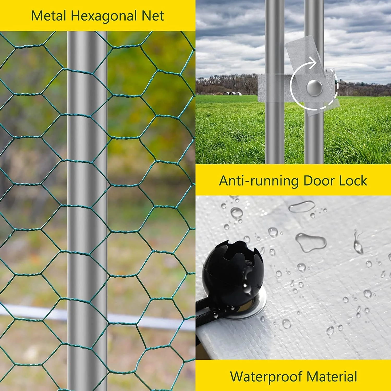 Large Metal Chicken Coop Run with Waterproof Cover - 20L x 10W x 6.56