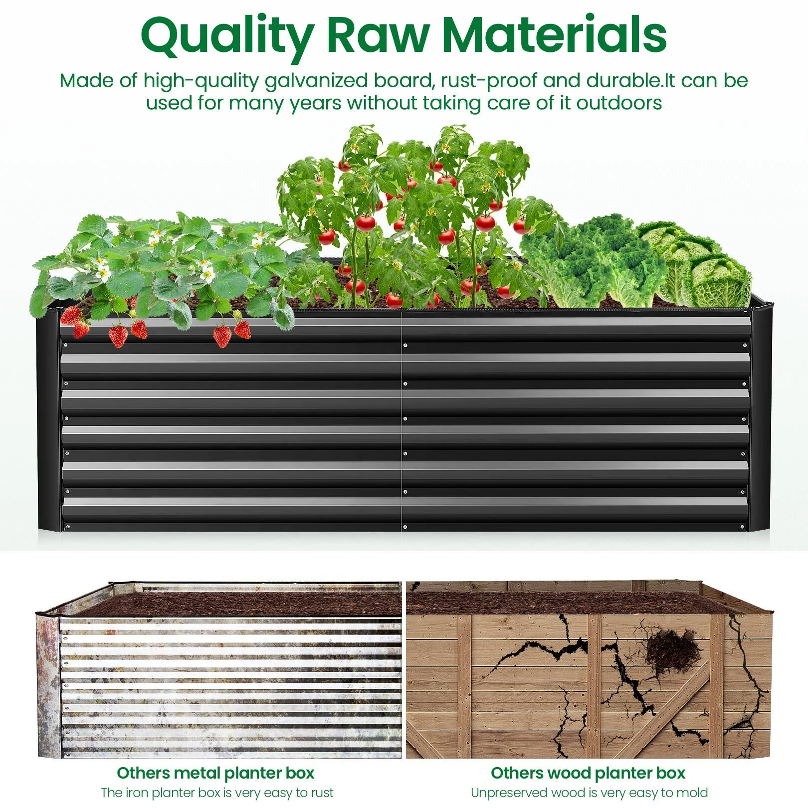 SEJOV Galvanized Raised Garden Beds 6ftx3ftx2ft Large Metal Garden Beds Galvanized Steel Planter Box for Vegetables Flowers Herbs