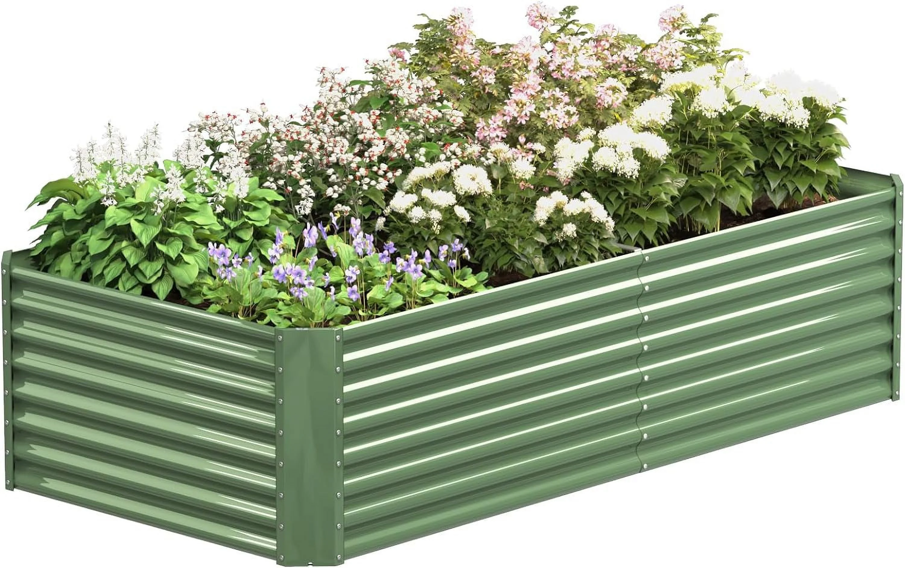 OGKBIR 8x4x2ft Galvanized Metal Raised Garden Bed for Vegetables, Outdoor Garden Raised Planter Box, Backyard Patio Planter Raised Beds for Flowers, Herbs, Fruits (Light Green)