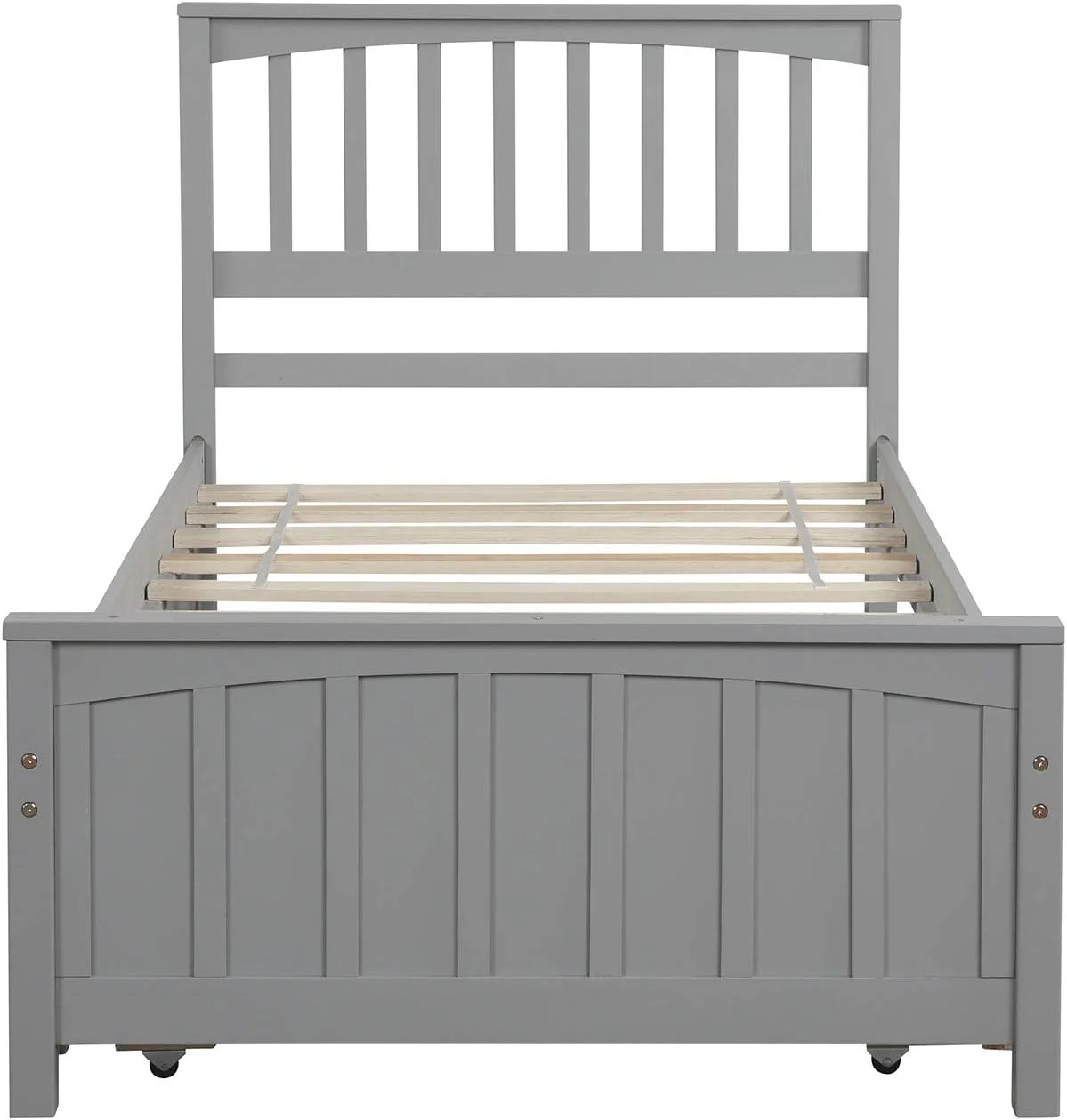 Platform Bed With Trudle, Solid Wood Bed With Headboard & Footboard, Bed Frame For Kids Tees Adults Boys Girls, o Box Sprig eeded (, Grey)