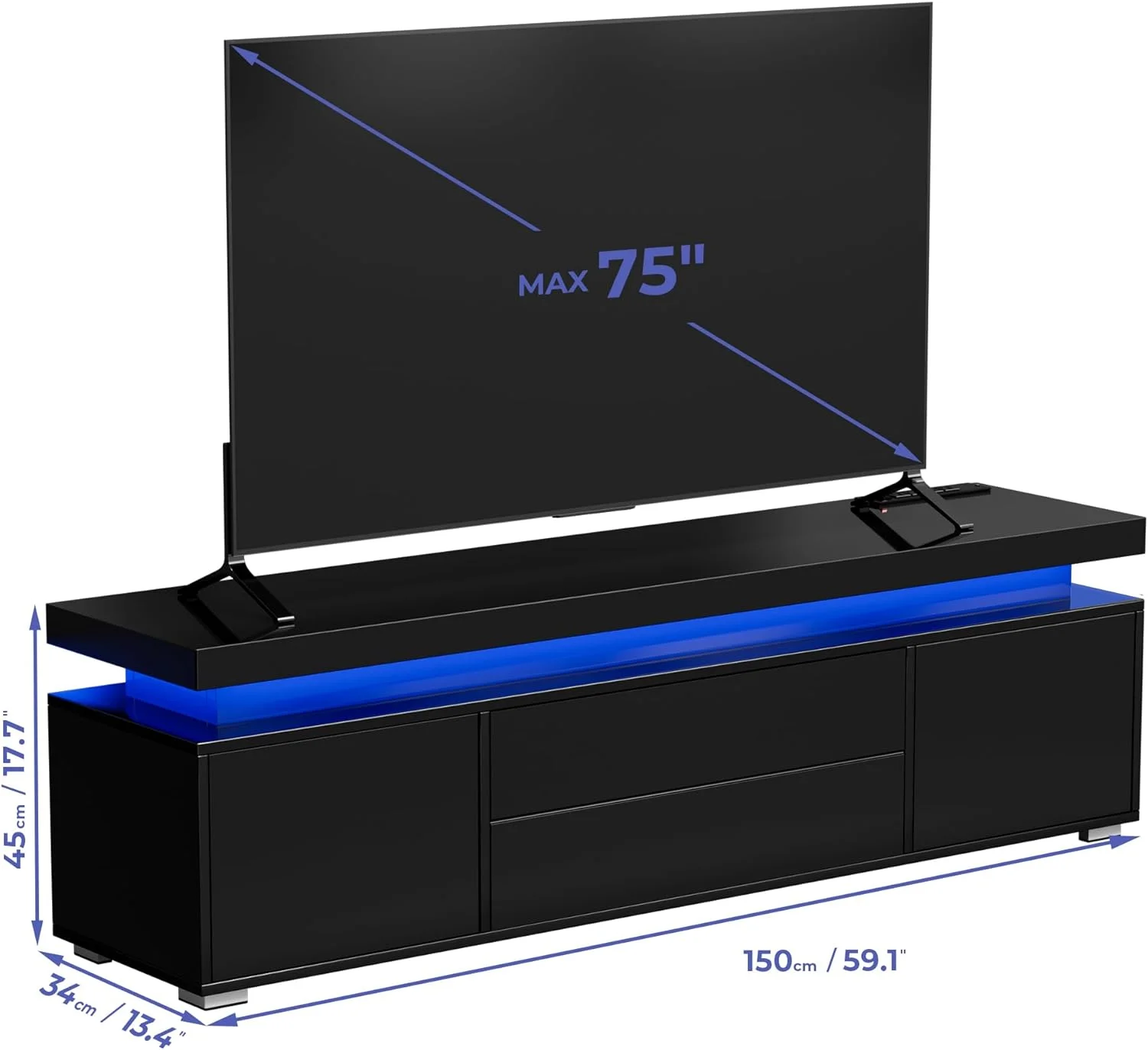 RUNFAYBIU LED TV Stand Black High Gloss for 55/65/70/75 inch TV  Modern Entertainment Center with   Gaming TV Stand  Media Console with Lights  Power Outlet  Adjustable   Living Room  Bed