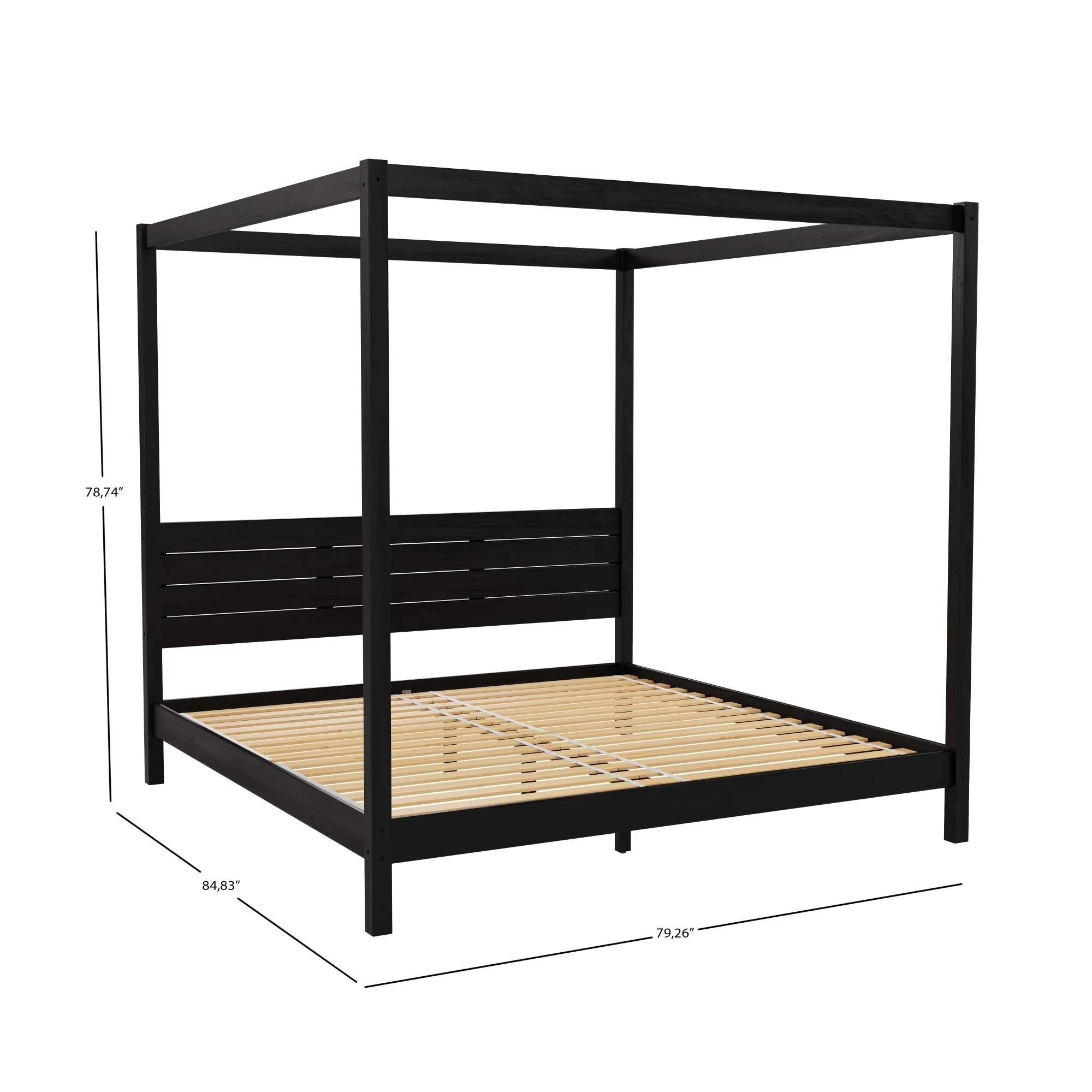 Walker Edison Minimalist Solid Wood King-Size Canopy Bedframe, Black