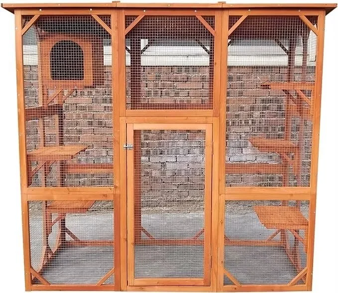 Omitree New Large Outdoor Weatherproof Multi Platforms Wooden Cat House Catio Indoor Feral Cat Shelter with Lounge Box Asphalt Roof