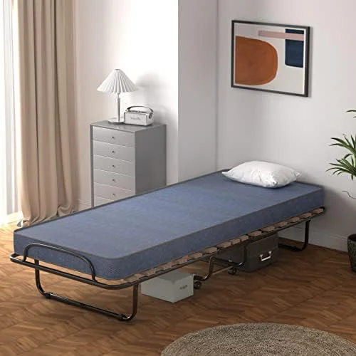 YZboomLife Folding Rollaway Bed with Mattress  Foldable Bed with Memory Foam Mattress for Adults  Portable Fold Up Guest Bed with Sturdy Steel Frame on Wheels for Home & Office  Made