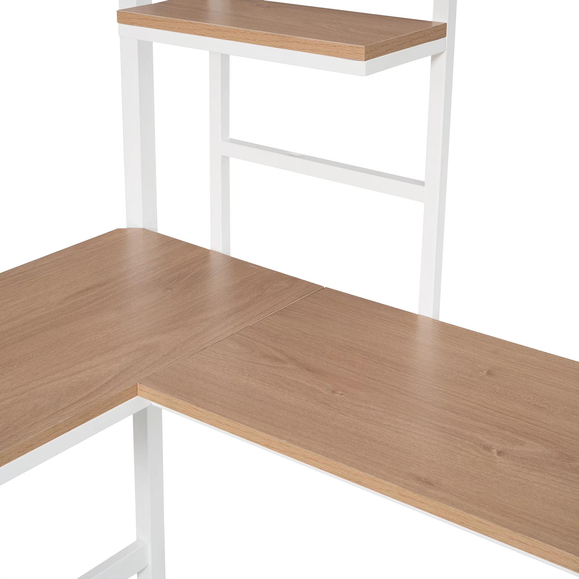 Bellemave Twin Metal Loft Bed with L-Shape Desk and Shelve,Sturdy Metal Loft Bed Frame with Guardrail for Kids,Teens,White