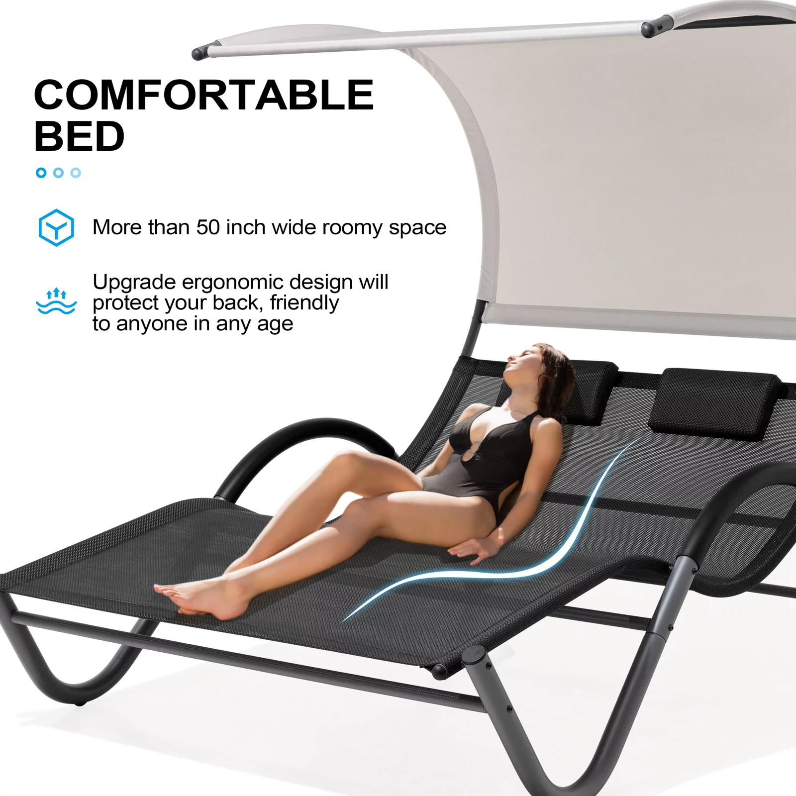 Crestlive Products Patio Steel Outdoor Double Chaise Lounger, Gray