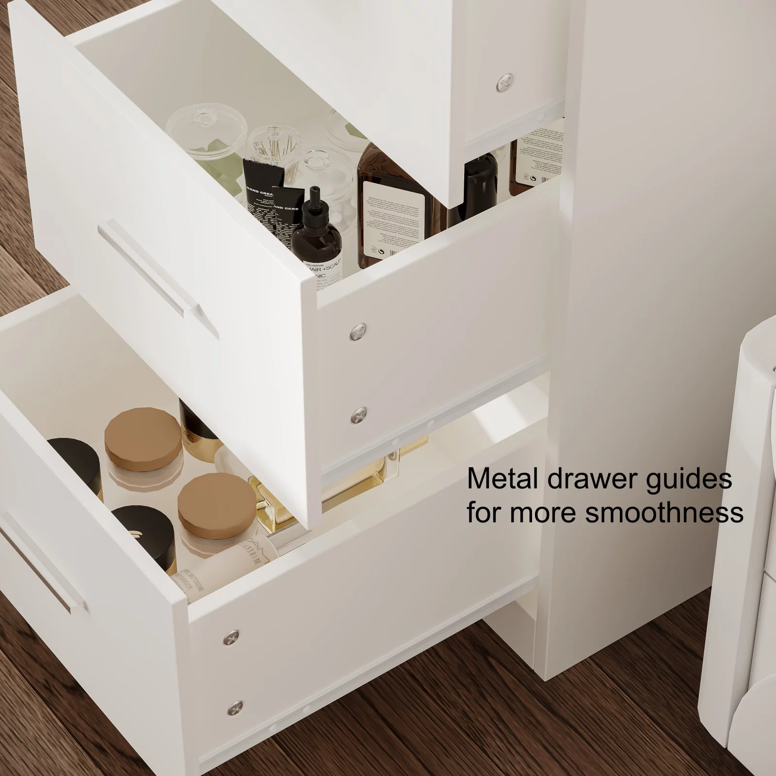 Rovaurx Makeup Vanity Table with Lights and Mirror, Storage Shelf & 4 Drawers, Dressing Desk, White