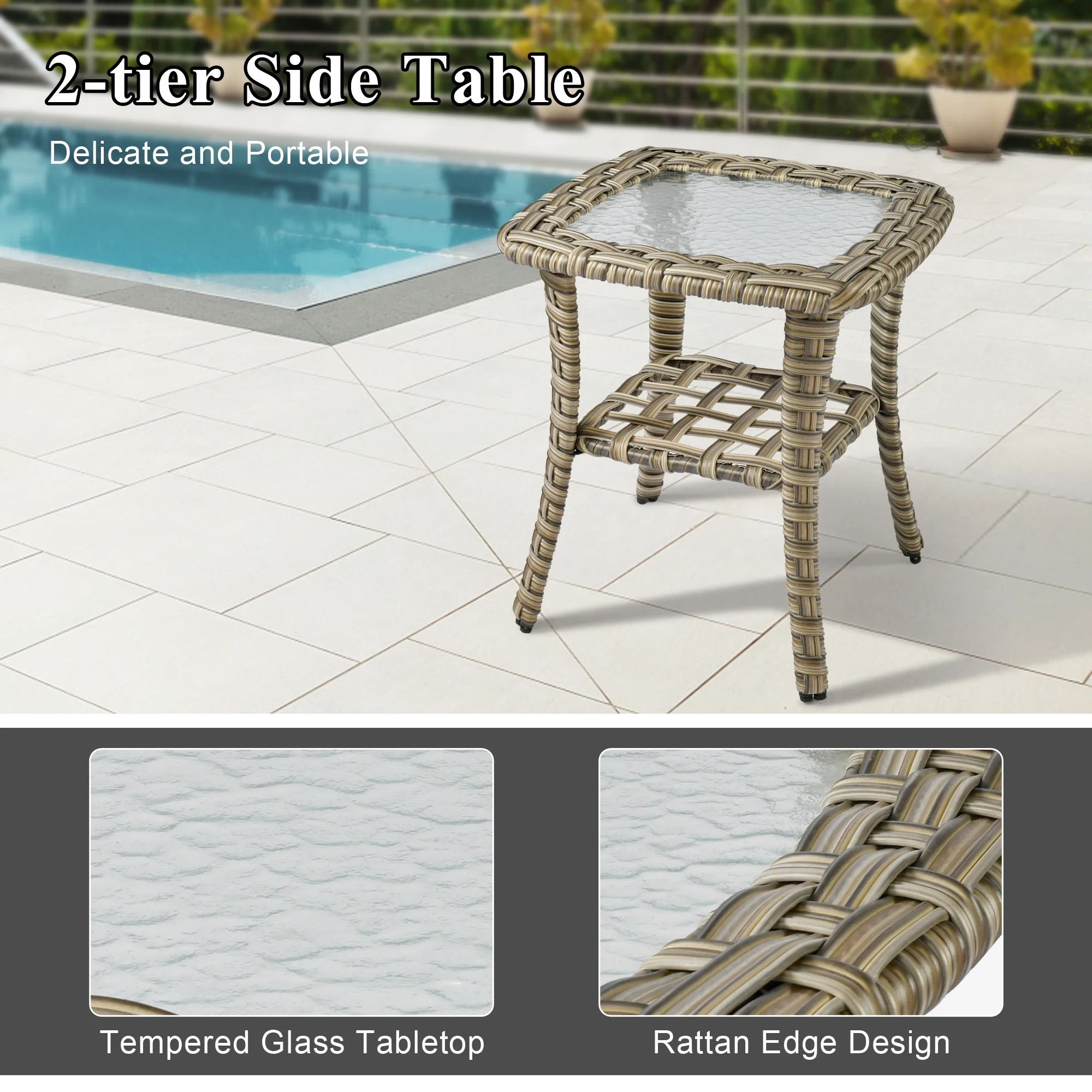 Vcatnet 5 Pieces Outdoor Patio Furniture All Weather Wicker High-Back Conversation Set with Rocking Swivel Chairs and Solar Lamp Coffee Table,Gray