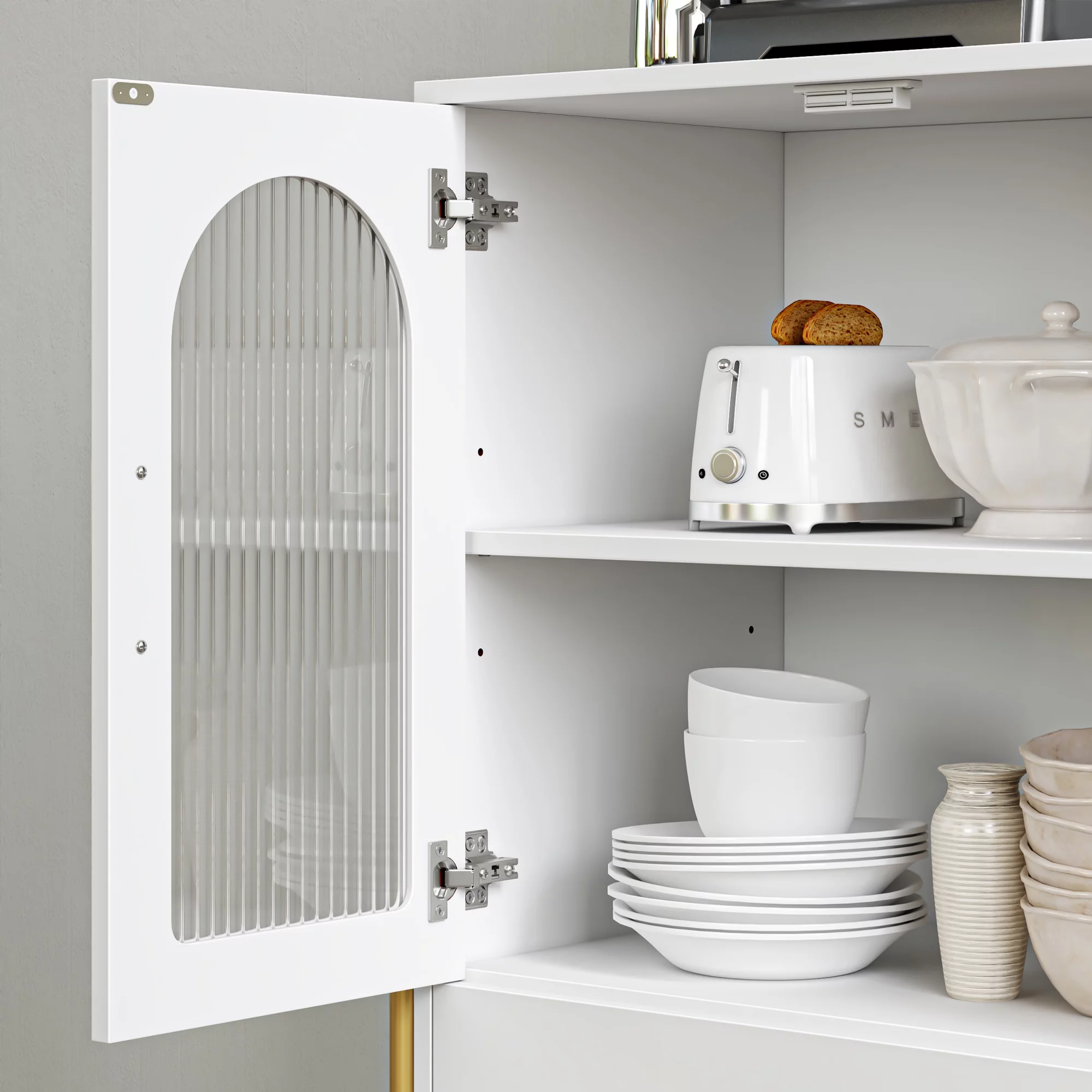 Homfa 5 Drawer Dresser for Bedroom, Modern Accent Storage Cabinet with Glass Door and Metal Base for Adult, White