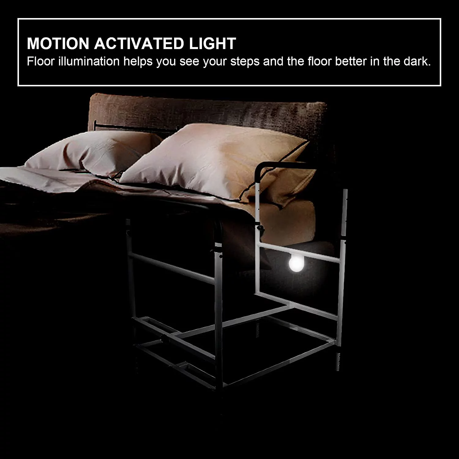 ARKANTOS Bed Step Stool with Adjustable Handrail and Sensor Light, Non-Slip, Holds up to 500lbs, Safety Bed Rail for Elderly, Pregnant, Handicapped