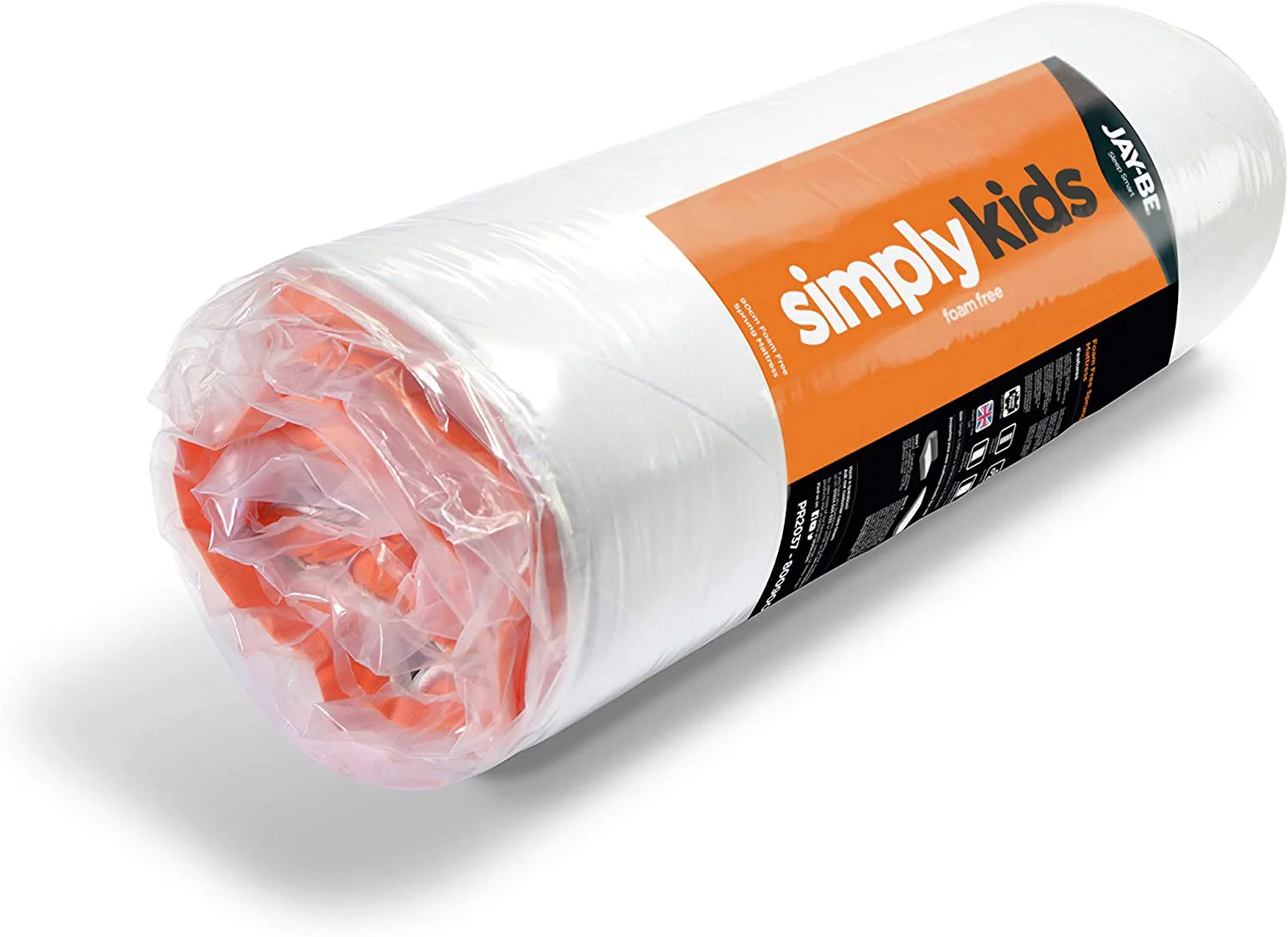 Mattress Simply Kids Sprung Mattress  Bed in a Box - Foam Free - Twin Single  White and Orange