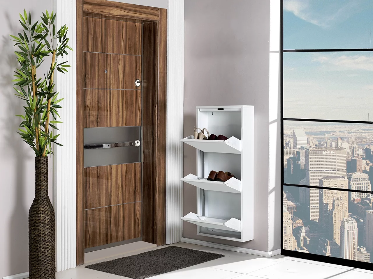 SLIMLINE Metal Shoe Cabinet, 3 Drawer, 41x20x6